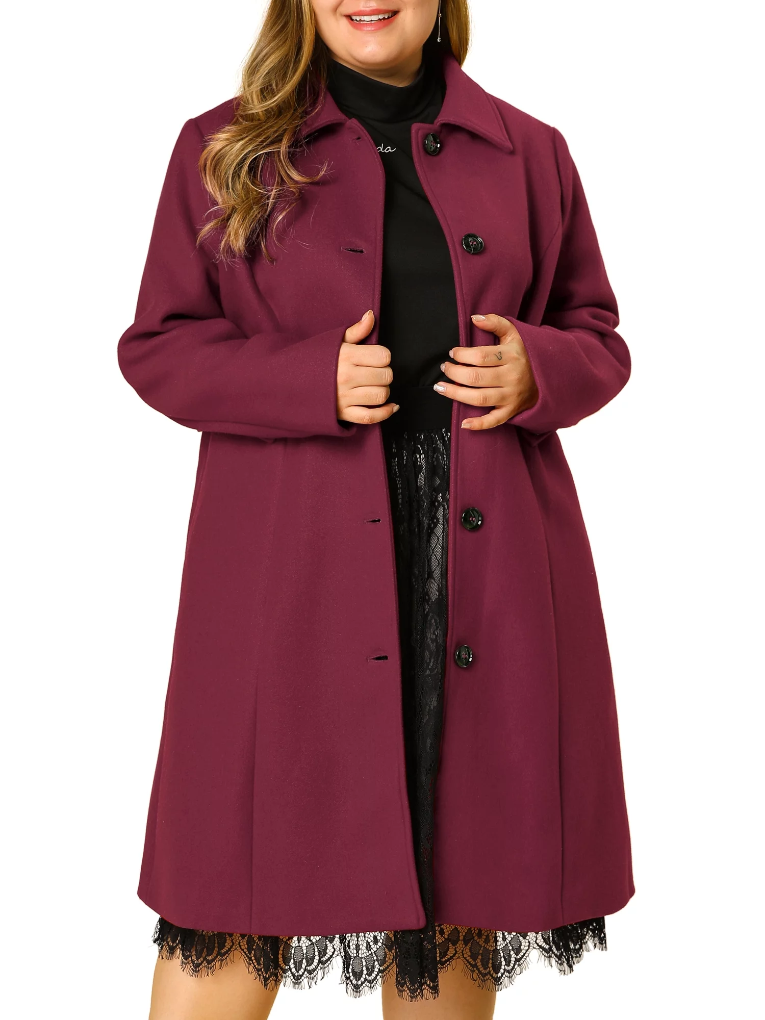 Agnes Orinda Women's Plus Size Winter Single Breasted Belted Fashion Long Coat