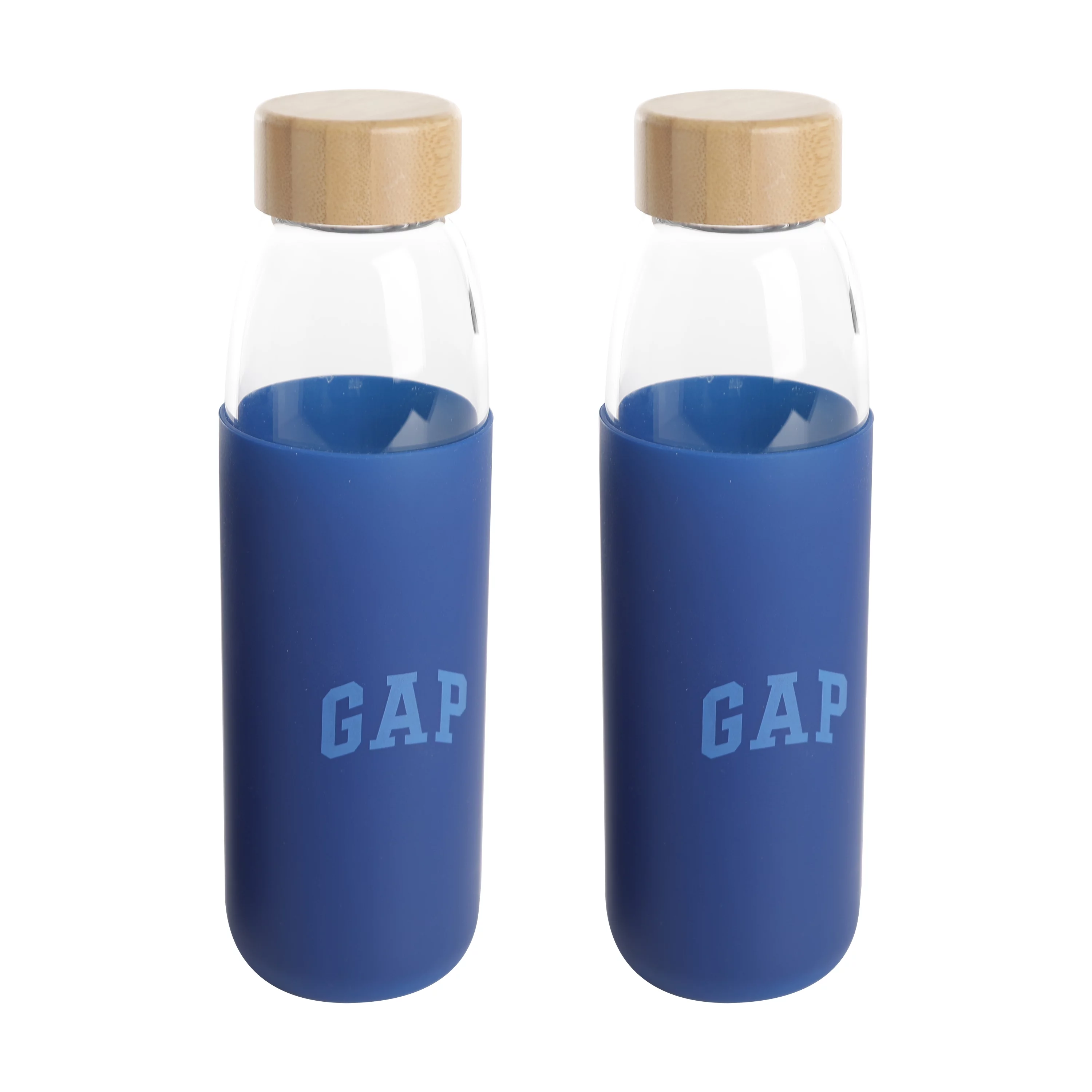 Gap Home 17 oz Dark Blue Solid Print Glass Water Bottle 2 Pack