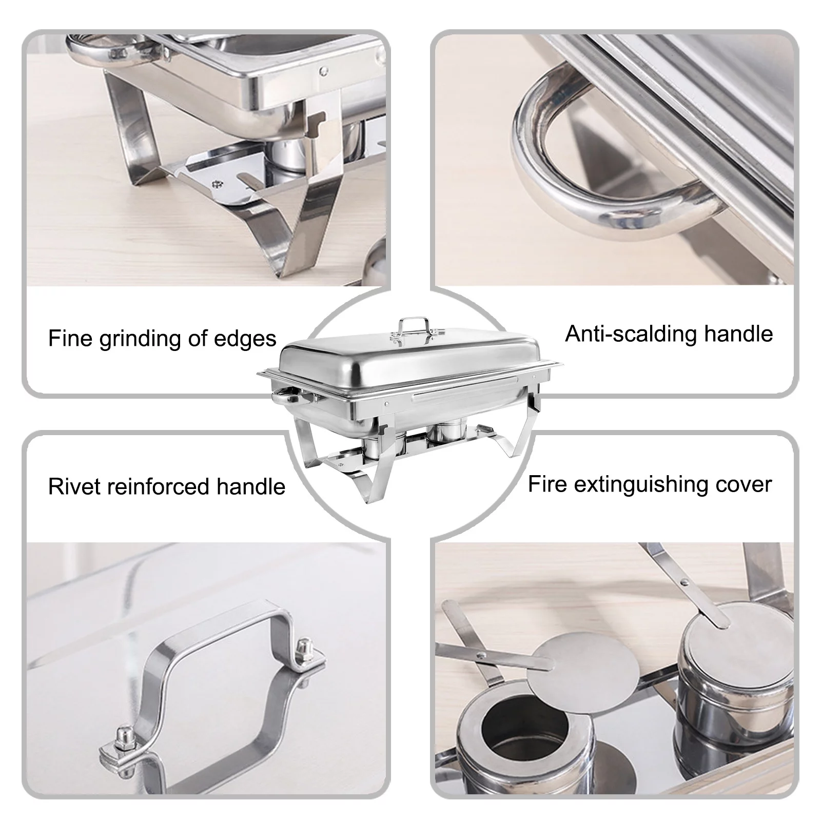 Homemart Chafing Dish 4 Packs 9L/8 Quart Stainless Steel Chafer Full Size Rectangular Chafers for Catering Buffet Warmer Set