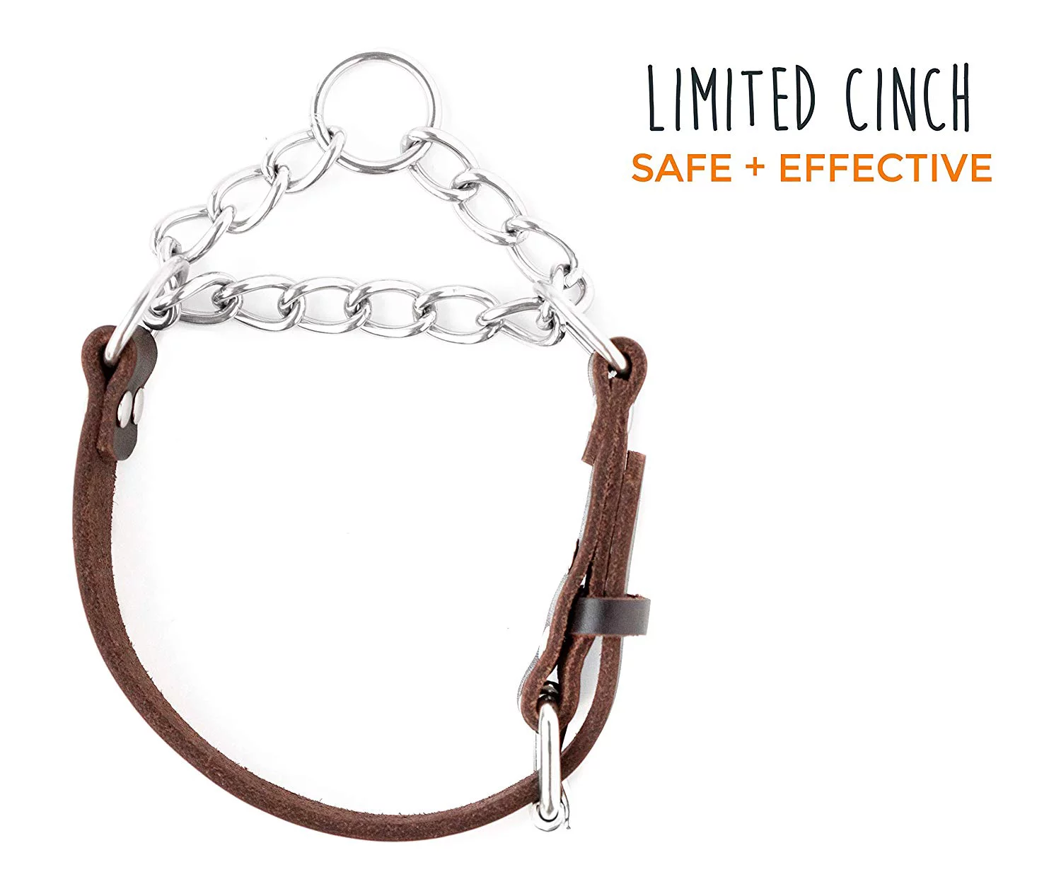 Mighty Paw Leather Training Collar, Martingale Collar, Stainless Steel Chain - Limited Chain Cinch Collar