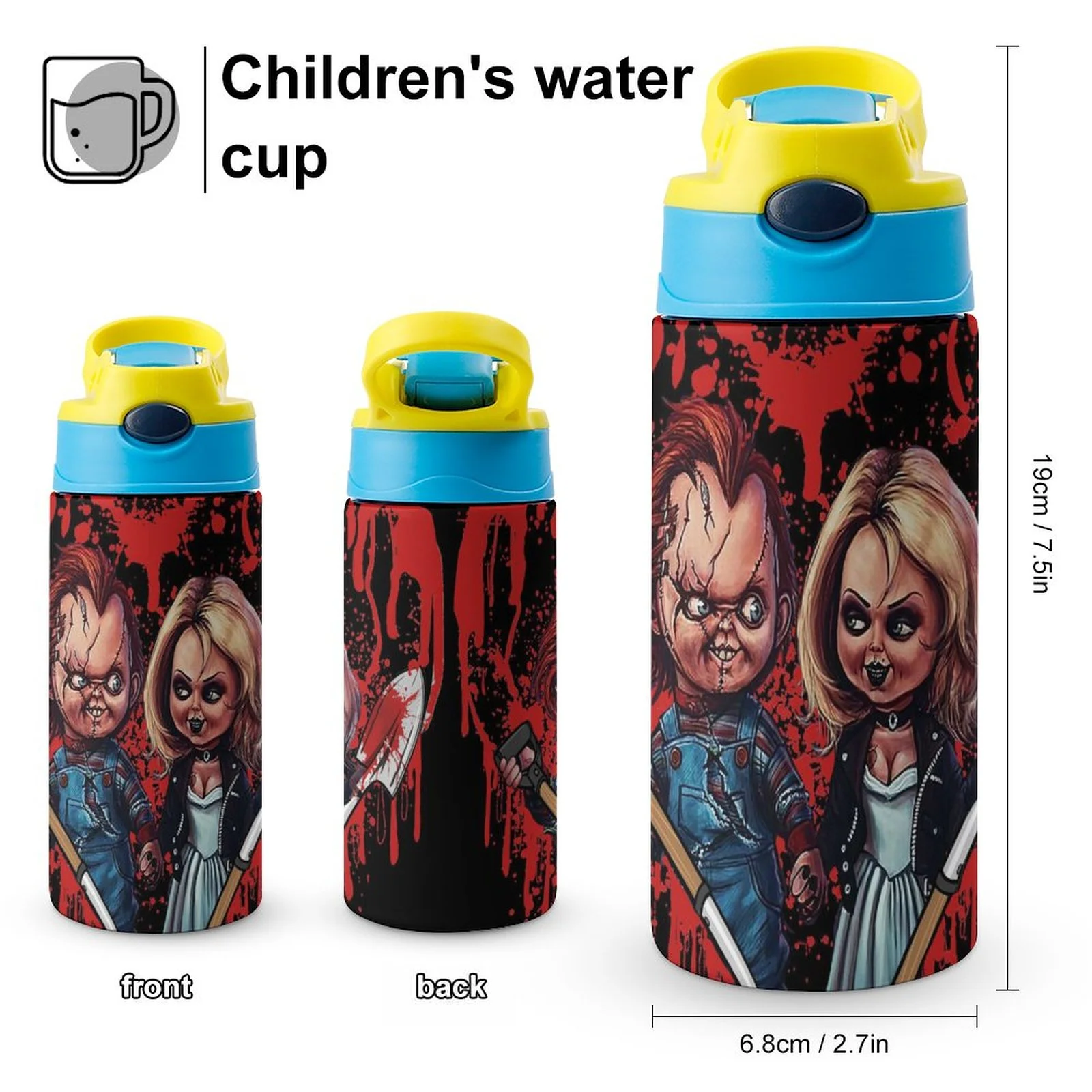 Bride Of Chucky Play Kid's Insulated Water Bottle With Straw Vacuum Stainless Steel Cup Leak-Proof Children Toddler Thermoses
