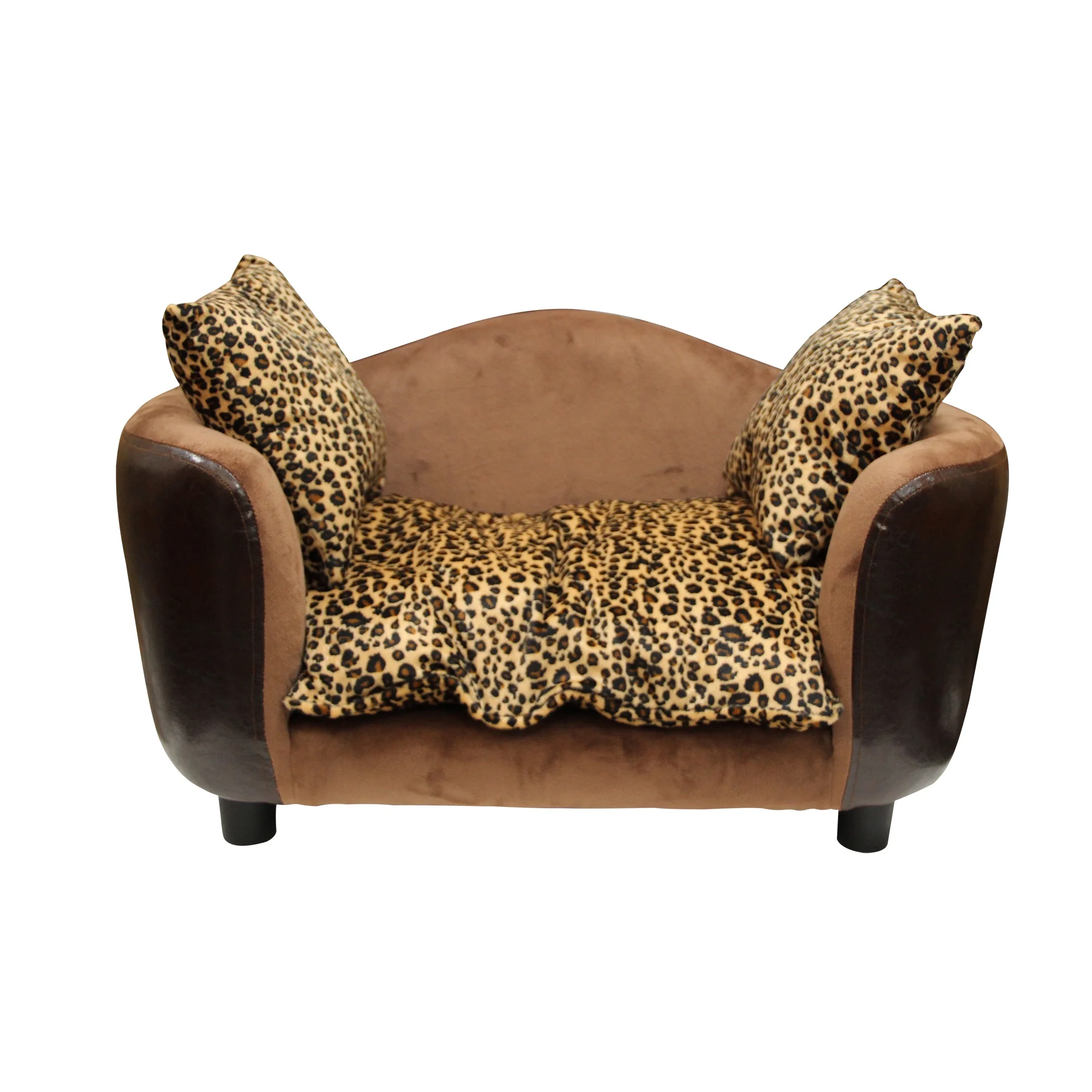 DAWNYIELD Fluffly Deluxe Pet Bed Sofa Chocolate Leopard grain, Small