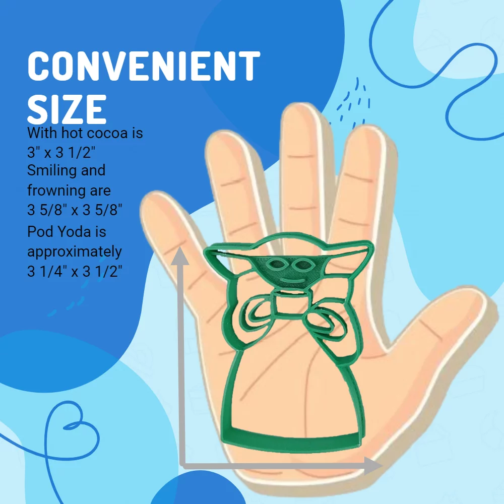 Inspired By Yoda in a Pod, with Coffee/Soup Cup, Happy and Frowning Cookie Cutters (4 Pack)