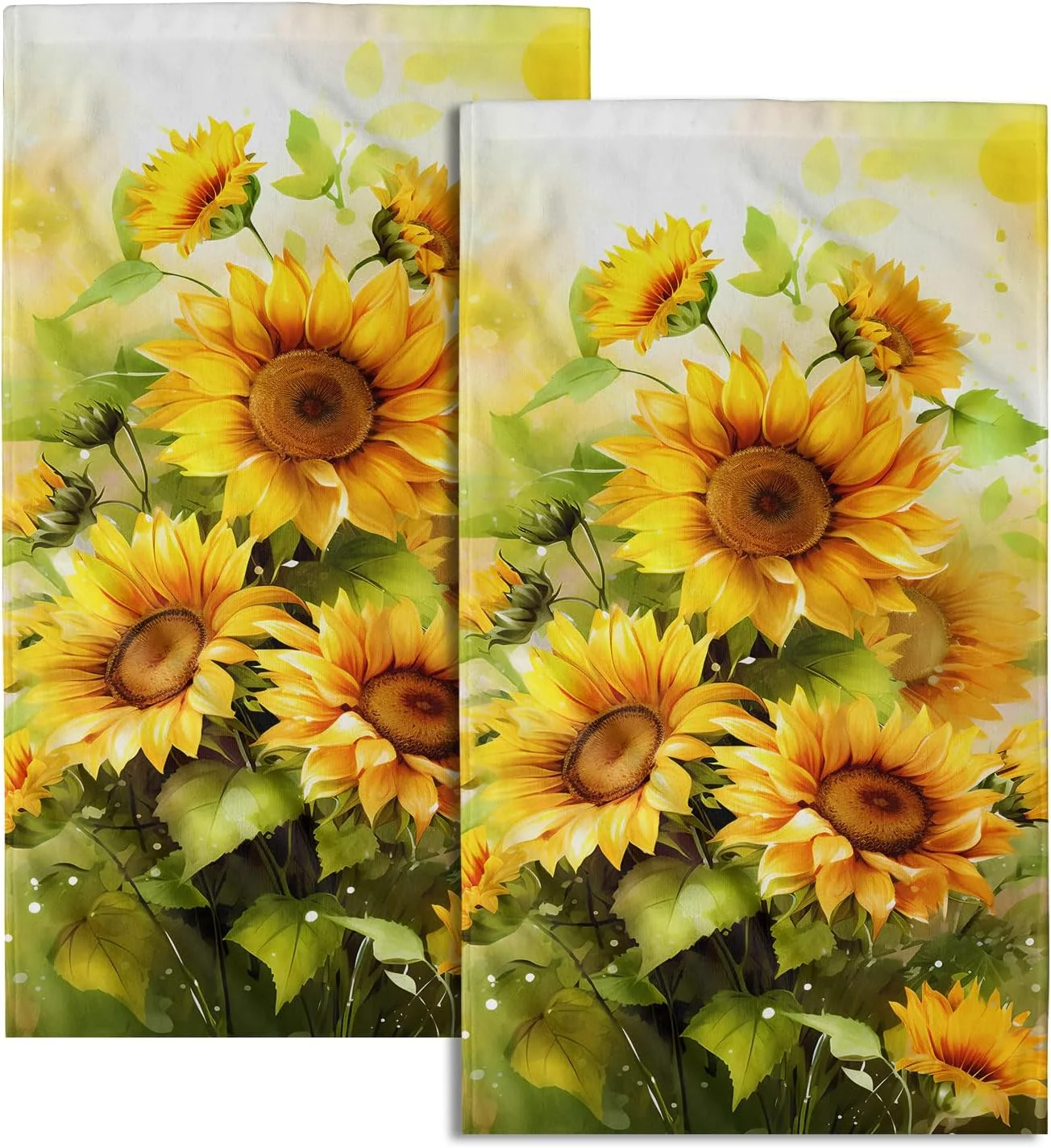 GZHJMY Watercolor Sunflower Kitchen Hand Towels - Yellow Flowers Hand Towel Set of 2 Wildflower Dish Cloth Floral Plant Leaf Washcloth for Spring Summer Seasonal Decor