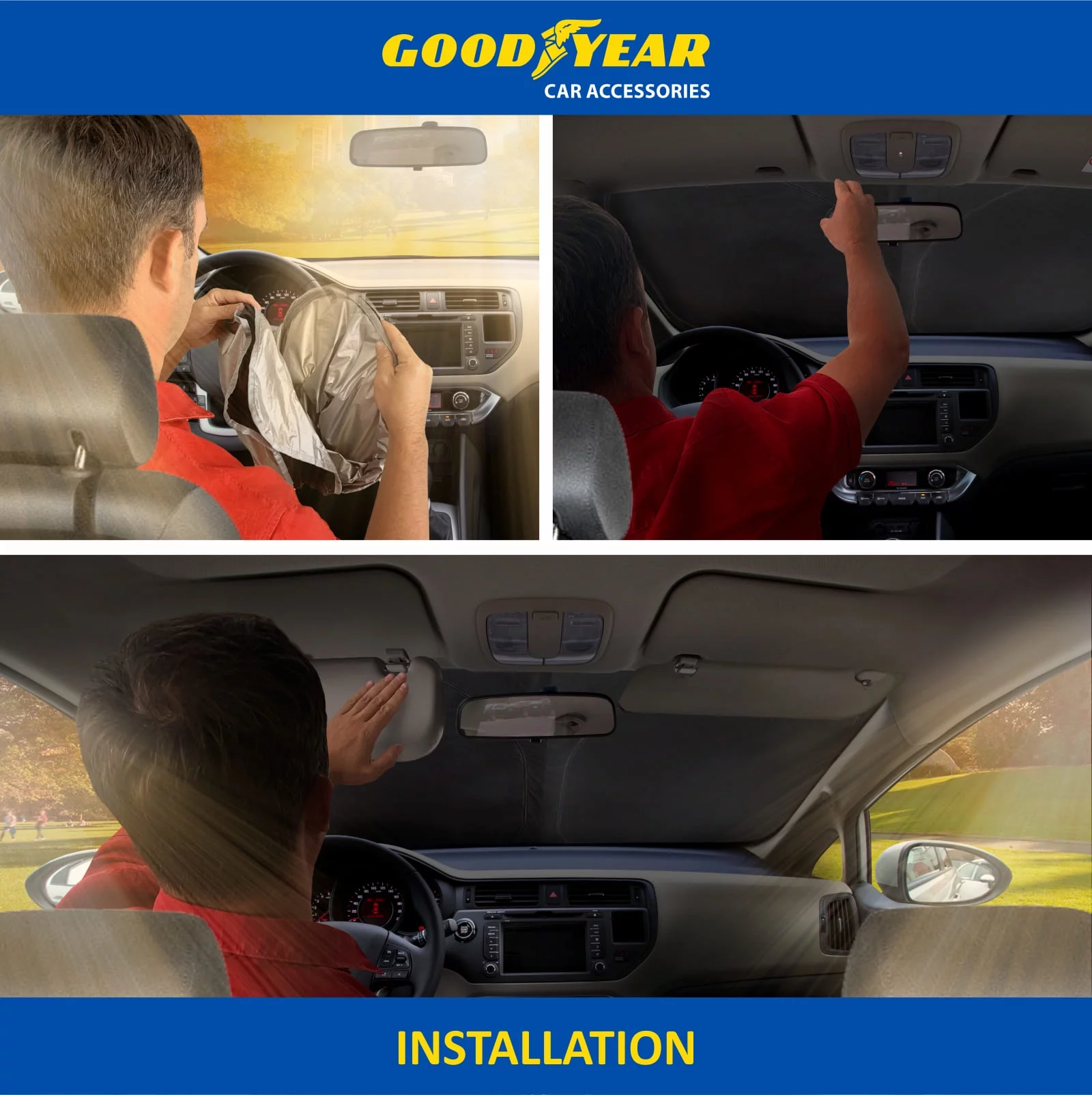 Goodyear Foldable Windshield Sun Shade for Subaru XV Crosstrek 2018-2023, Custom-Fit Car Windshield Cover, Car Sunshade, Vehicle Sun Protector, Auto Car Window Shades for Front Window - GY008284