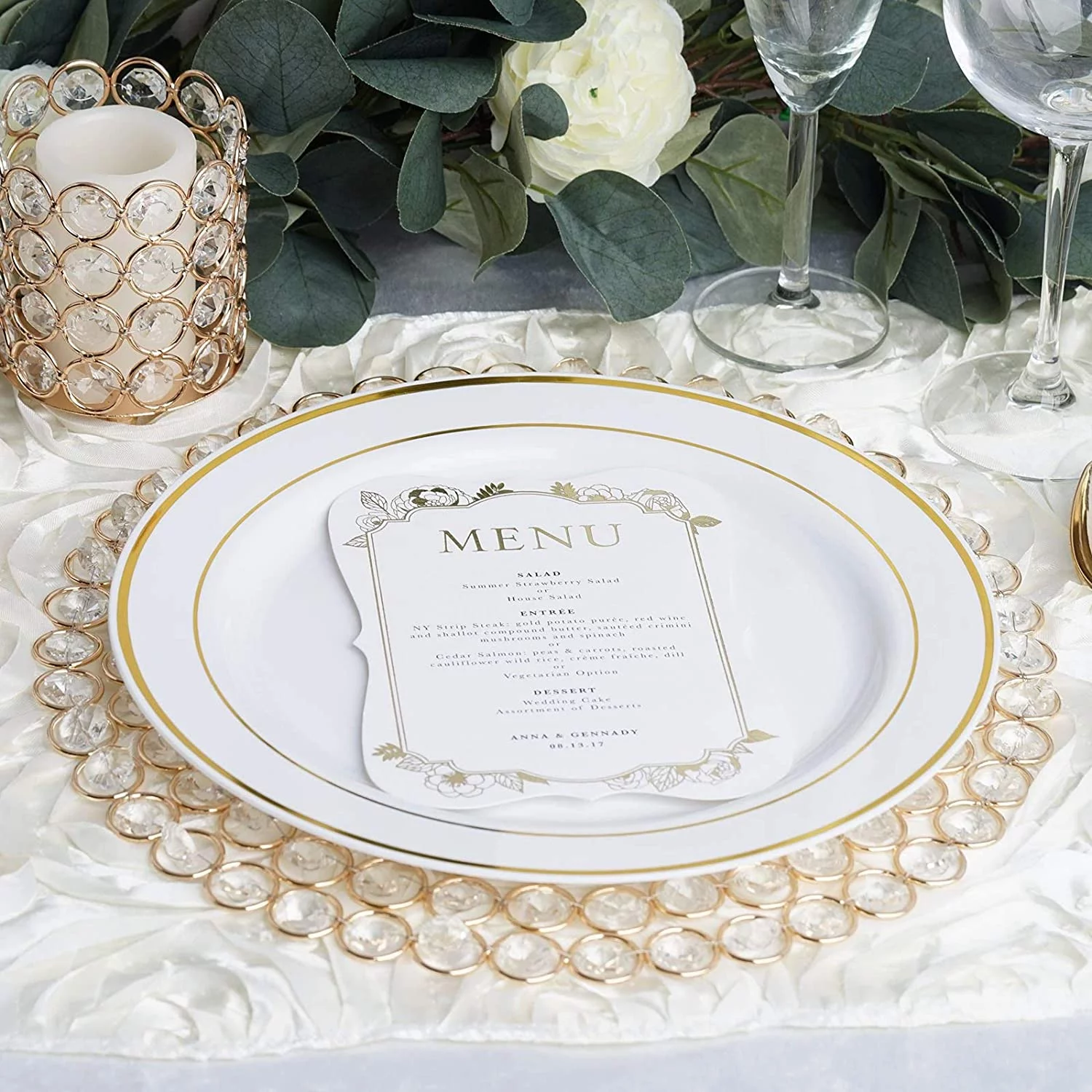 Gold Charger Plates with Crystal Beads