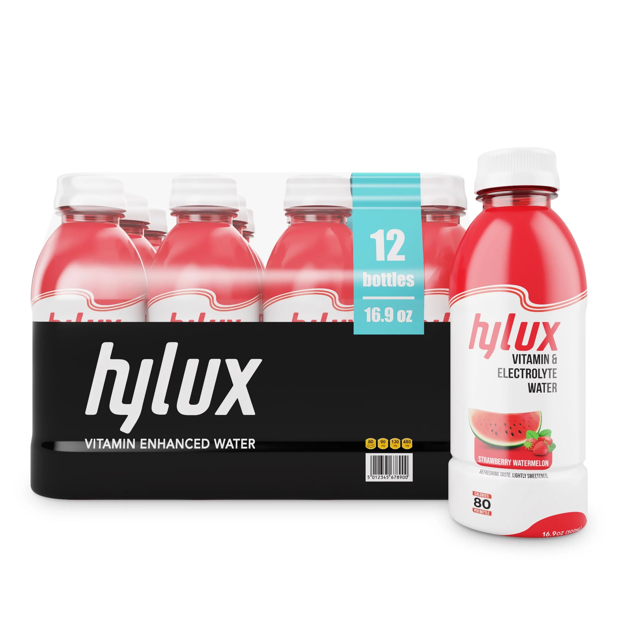 Hylux Electrolyte Water in Strawberry & Watermelon Flavor with Fewer Calories, Pack of 12 Cases ( 16.9 Oz)