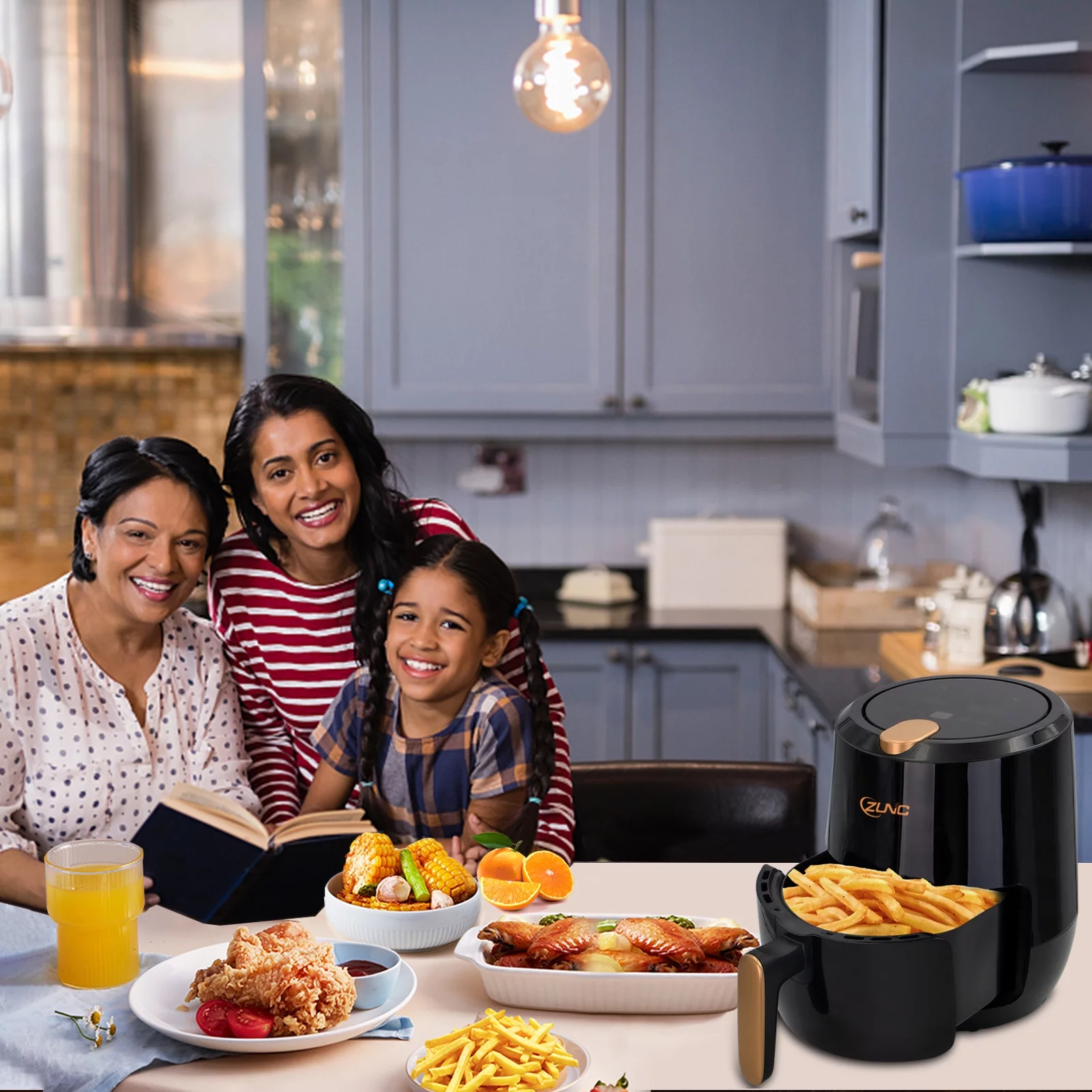 Family Air Fryer , 3.6 Quart 1300-Watt Electric Hot Air Fryers Oven Oil Free Nonstick Cooker w/Nonstick Coated Basket for Frying, Roasting, Grilling, Baking . ETL/UL Certified