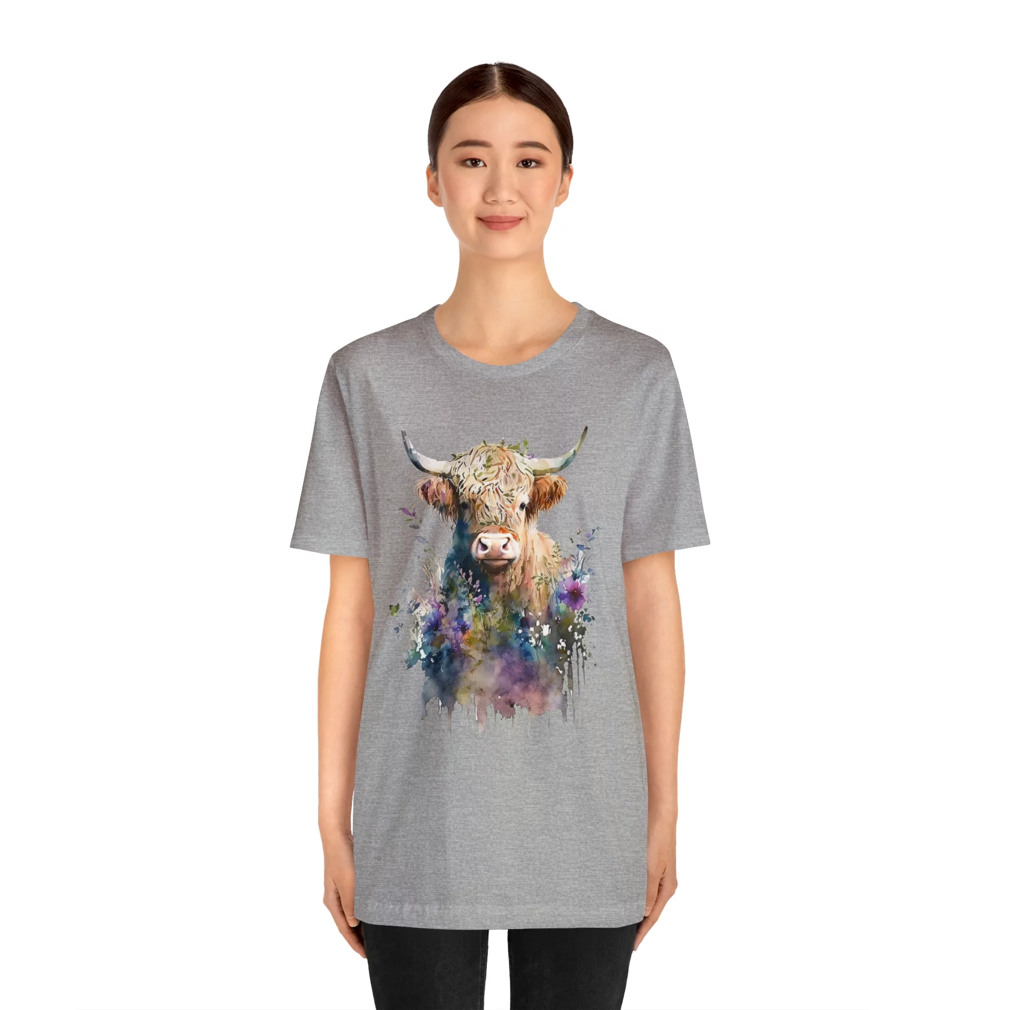 Women's Cute Highland Cow Shirt Highland Heifer Watercolor Design