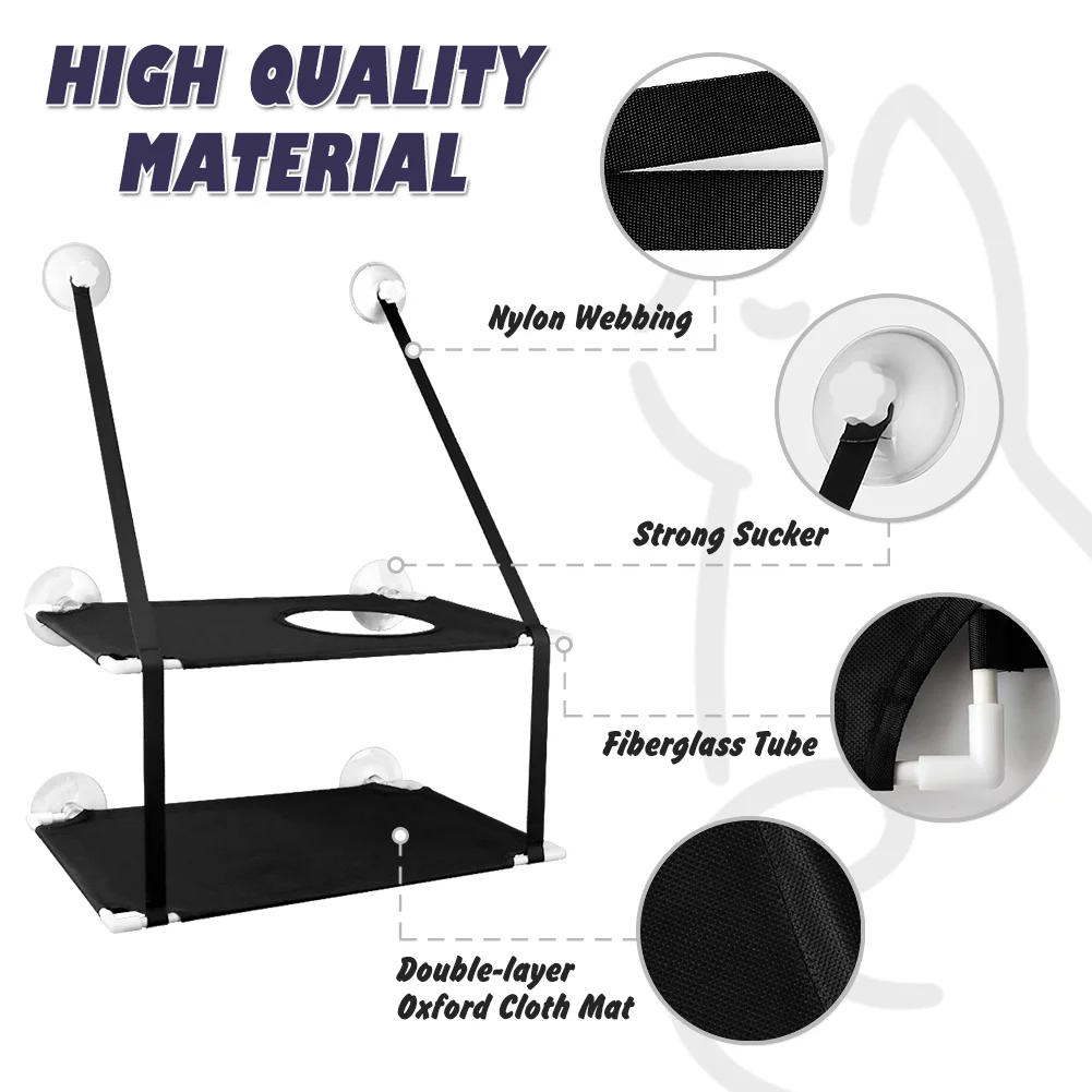 Petbobi Cat Window Perches 2 Layered Hammock Cat Bed up to 55 lb, 20'' x 12'' x 26.4'', Black
