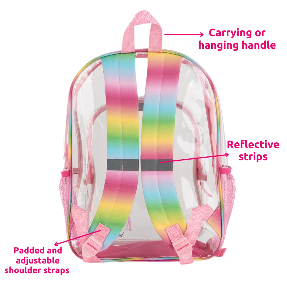 CLUB LIBBY LU Girls Clear Backpack Rainbow Clear Book Bag with Pencil Pouch School and Safety Compliant 16 inch