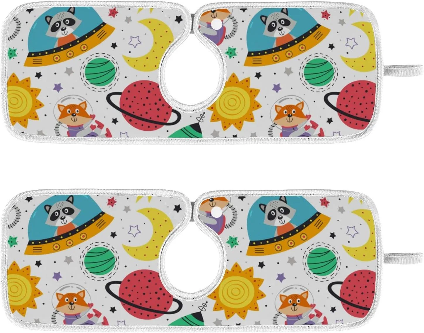 on White Lion Fox Raccoon in Space 2PCS Faucet Absorbent Mats, Kitchen Faucet Sink Splash Guard Microfiber Cloth Faucet Splash Catcher Water Absorbent Mat, Faucet Mat for Kitchen Sink 23x5