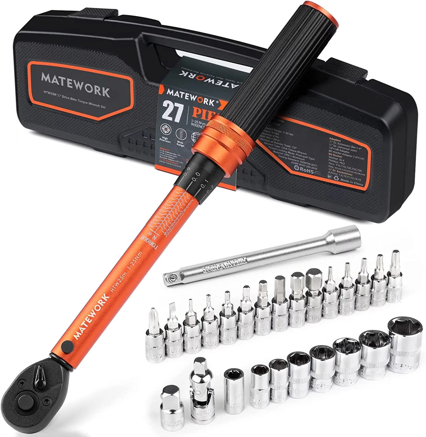 1/4 Inch Drive Click Torque Wrench, 27 PCS Bike Torque Wrench Set