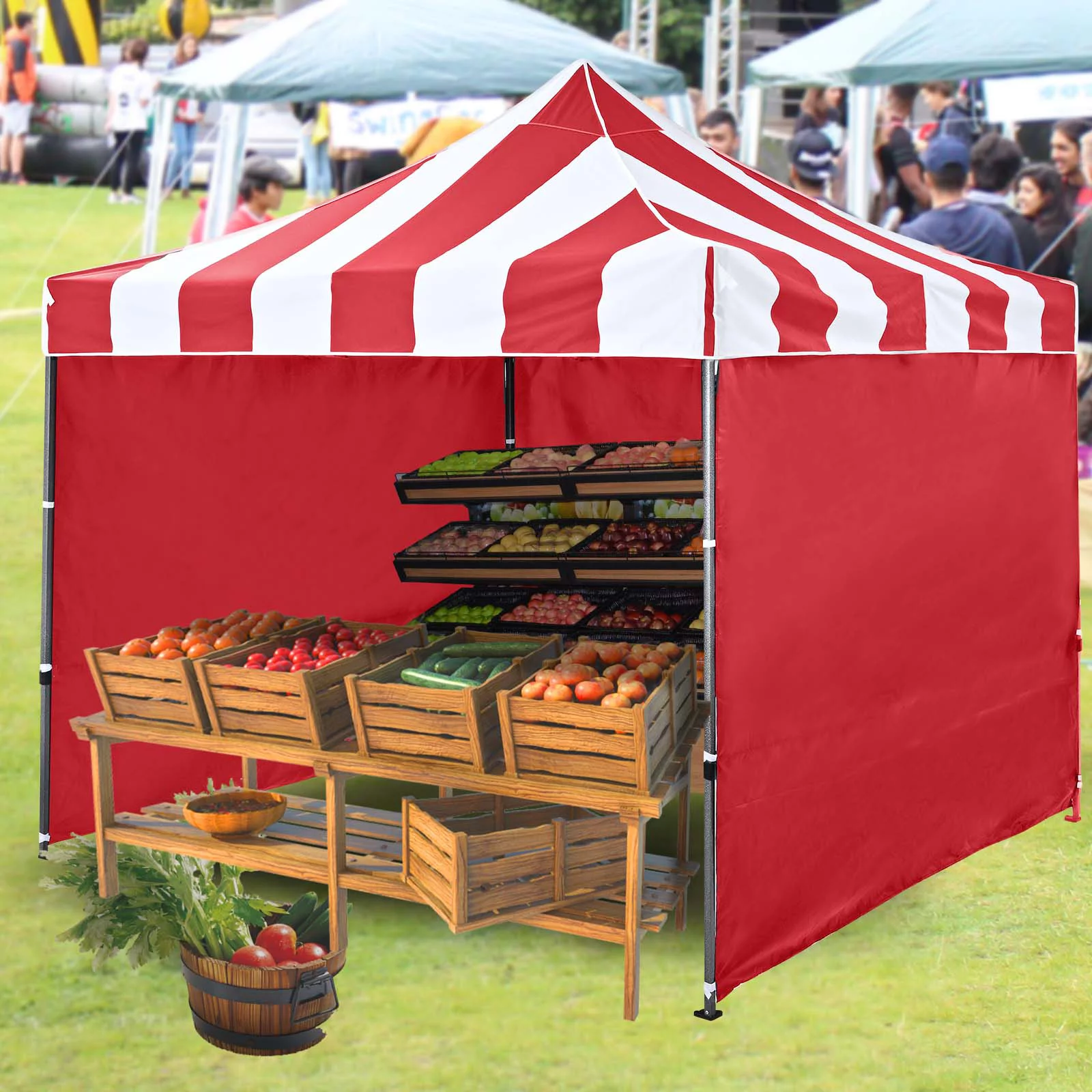 TEXINPRESS 10'x10' Pop up Commercial Canopy Tent with Sidewalls, Striped Red
