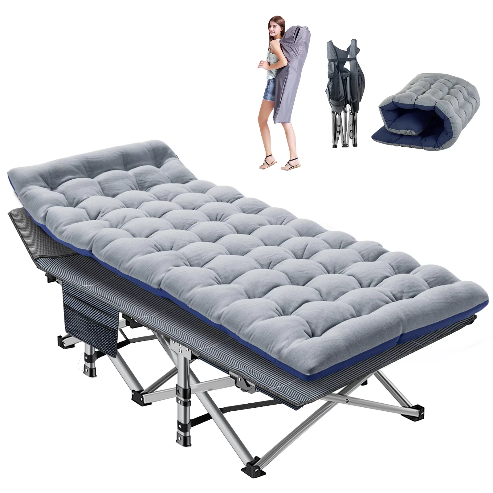 FICISOG Adults  Folding Camping Cots Strong Heavy Duty Wide Sleeping Cots with Carry Bag & Mattress