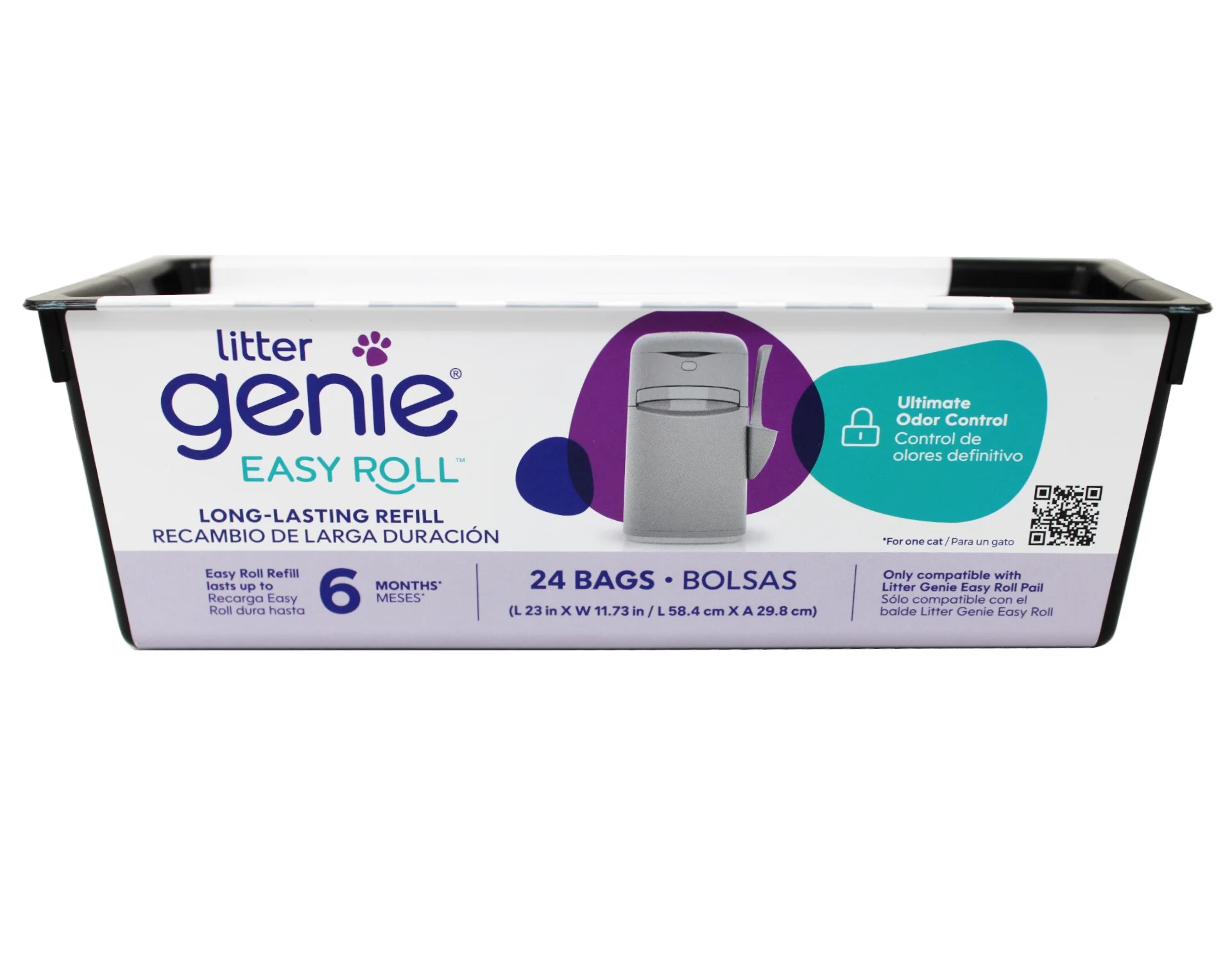 Litter Genie Easy Roll Refill, Cat Litter Disposal System, Ultimate Odor Control, 24 bags, 6 month, - 4 Pack