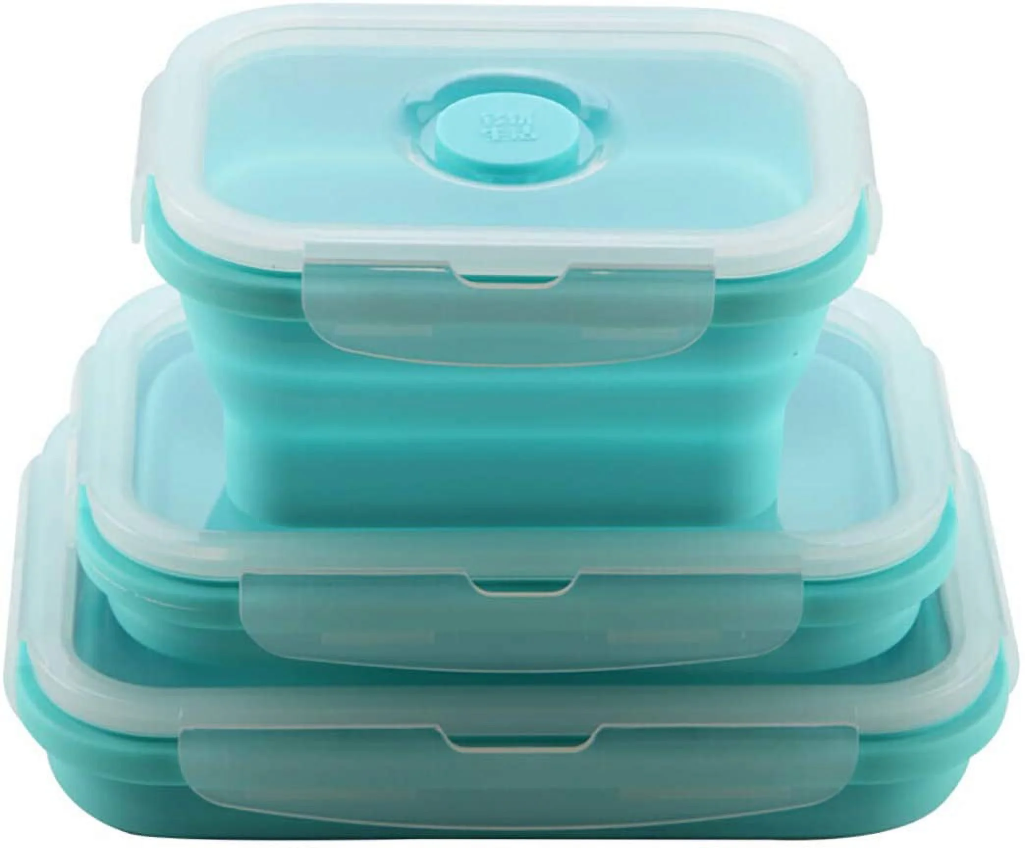 Fymlhomi Collapsible Silicone Lunch Bento Box, Portable Food Storage Container Outdoor Picnic Box Space Saving, Microwave, Dishwasher and Freezer Safe, 3 Pcs Set (Blue)