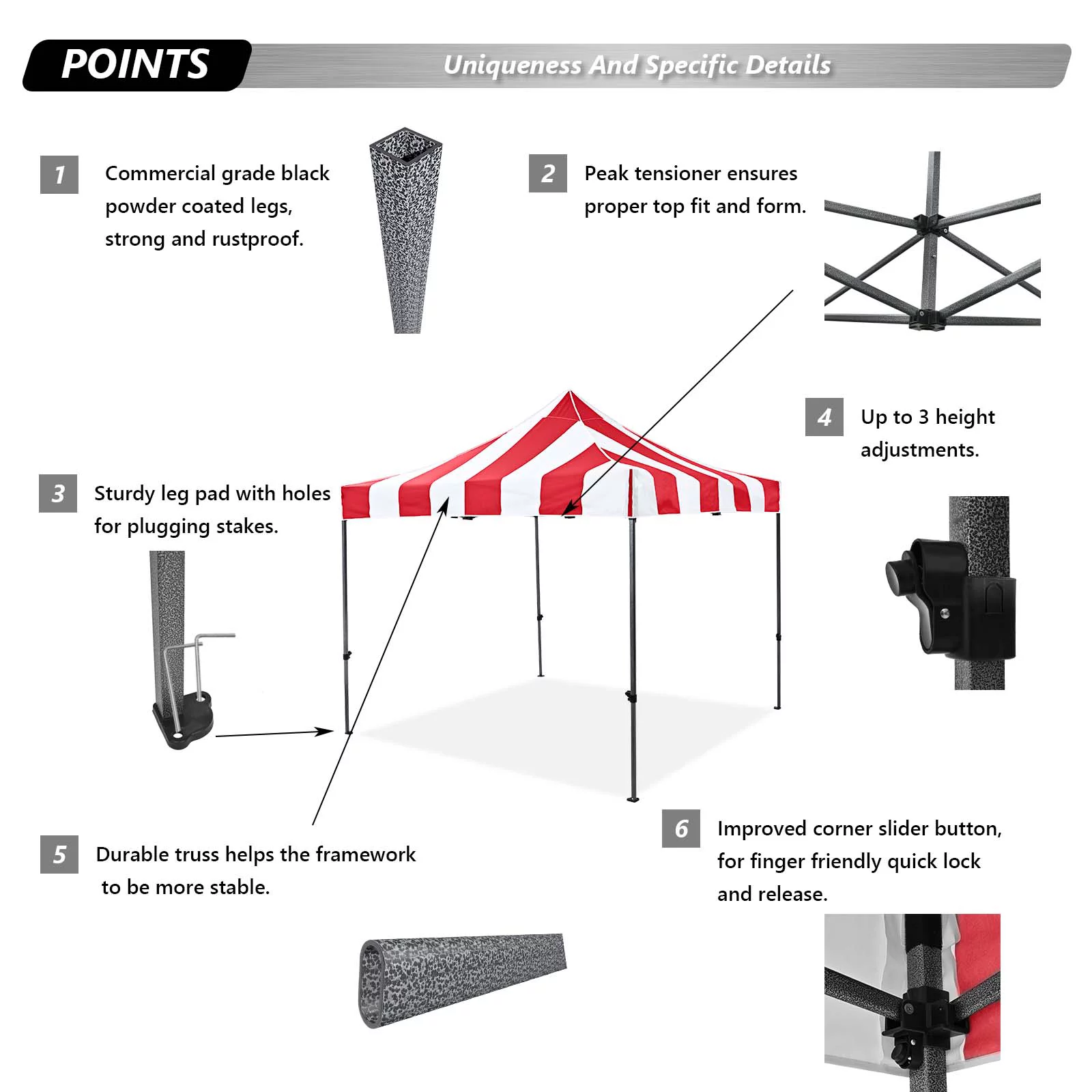 TEXINPRESS 10'x10' Pop up Commercial Canopy Tent with Sidewalls, Striped Red