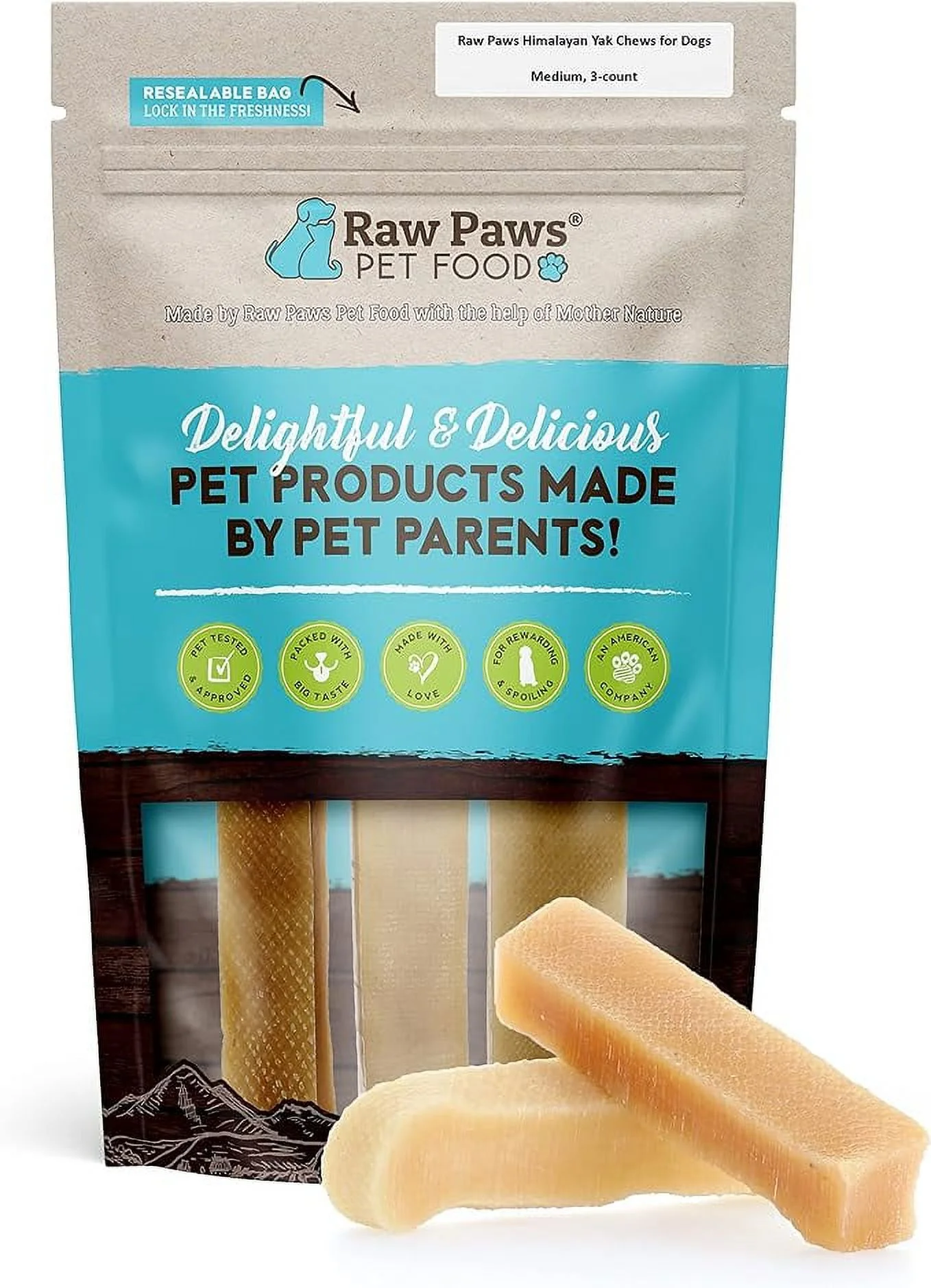Raw Paws Himalayan Yak Chews for Medium Dogs - Medium Chews (3-Count) - Himalayan Cheese for Medium Dogs - Yak Bones for Dogs - Yak Milk Bones for Dogs - Dog Cheese Chews Himalayan