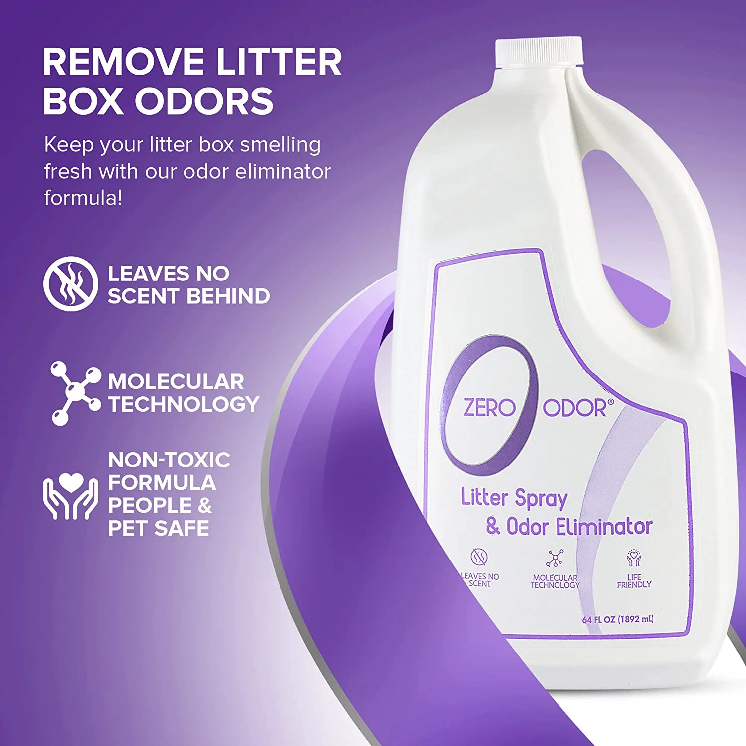 Zero Odor Litter Box Odor Eliminator Refill Cat Kitty Litter Deodorizer Pet Smell Remover 64 oz