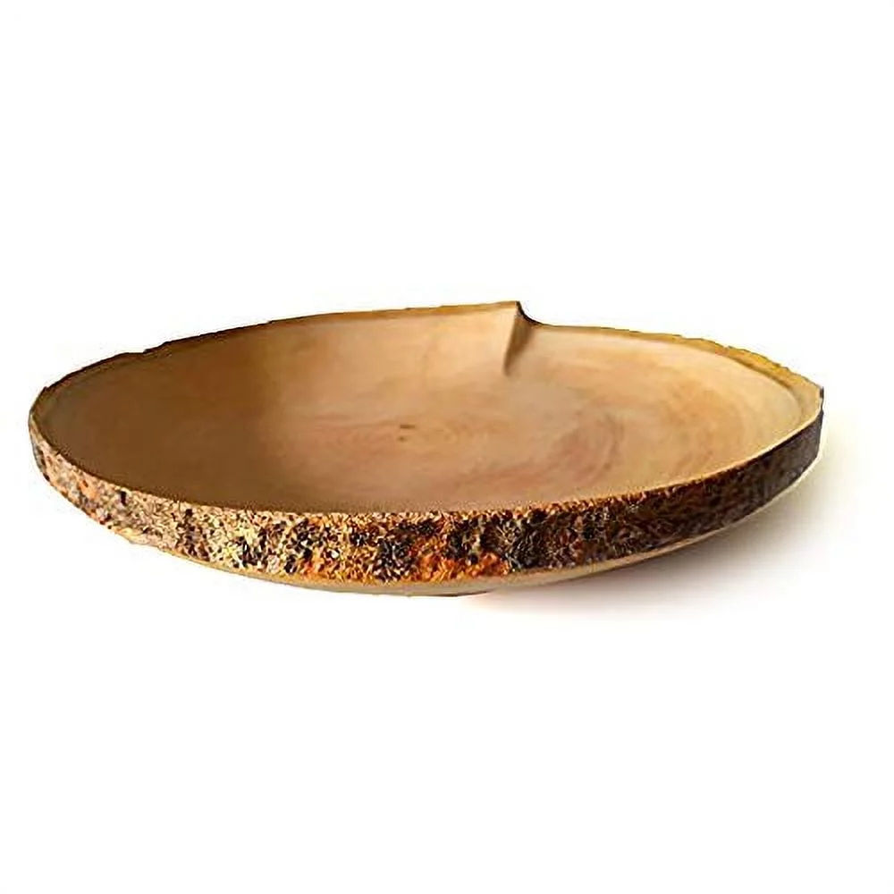 roro Handcarved Mango-Wood Creased Serving Plate with Bark Edges, 12