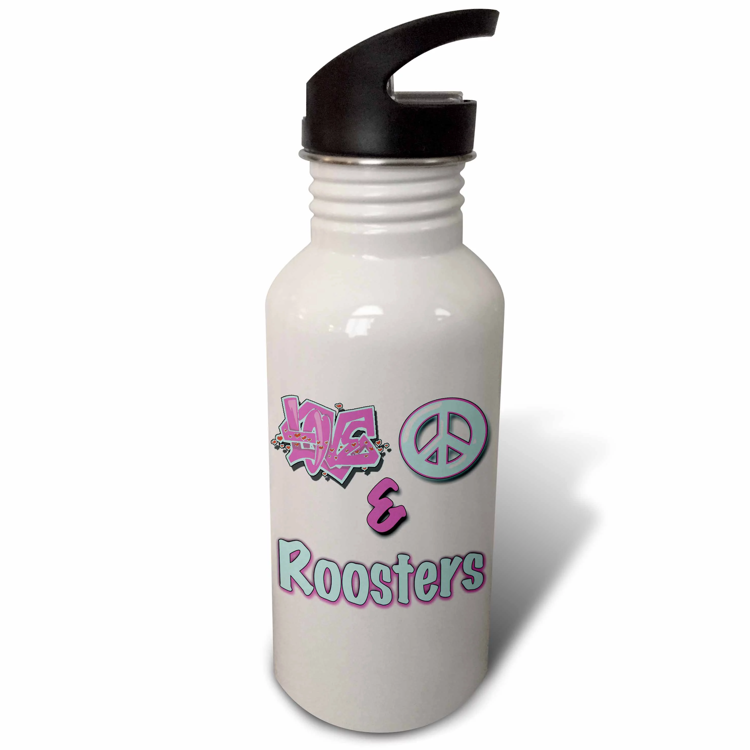 Love Peace And Roosters In Blue And Purple 21 oz Sports Water Bottle wb-122942-1