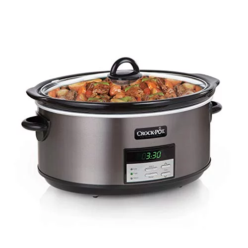 Used Crock Pot Slow Cooker 8 Qt Programmable, Black Stainless Steel