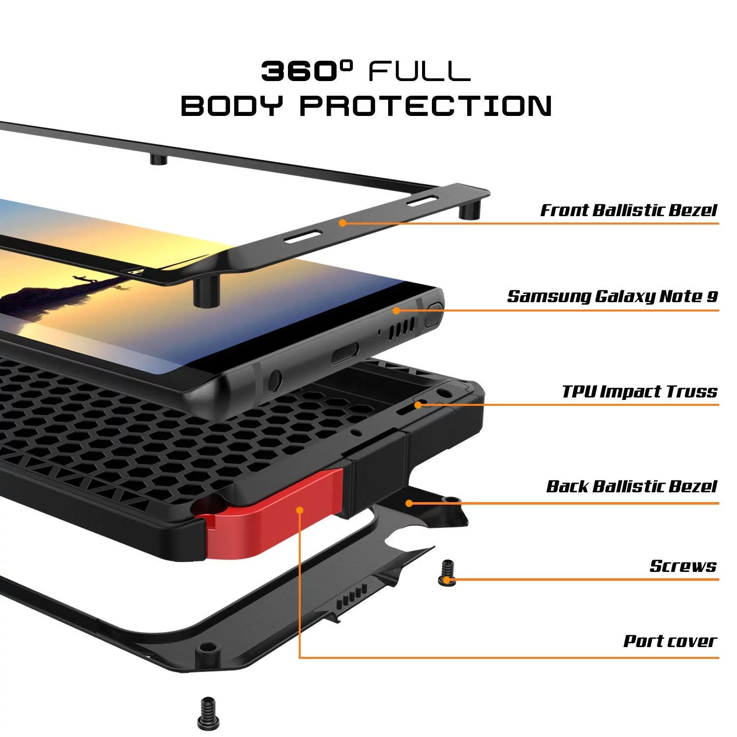 Gorilla Aluminum Metal Samsung Galaxy Note 9 Case (Black) Heavy Duty Military Grade Shockproof and Scratch Resistant Protection, Rugged Outdoor Travel