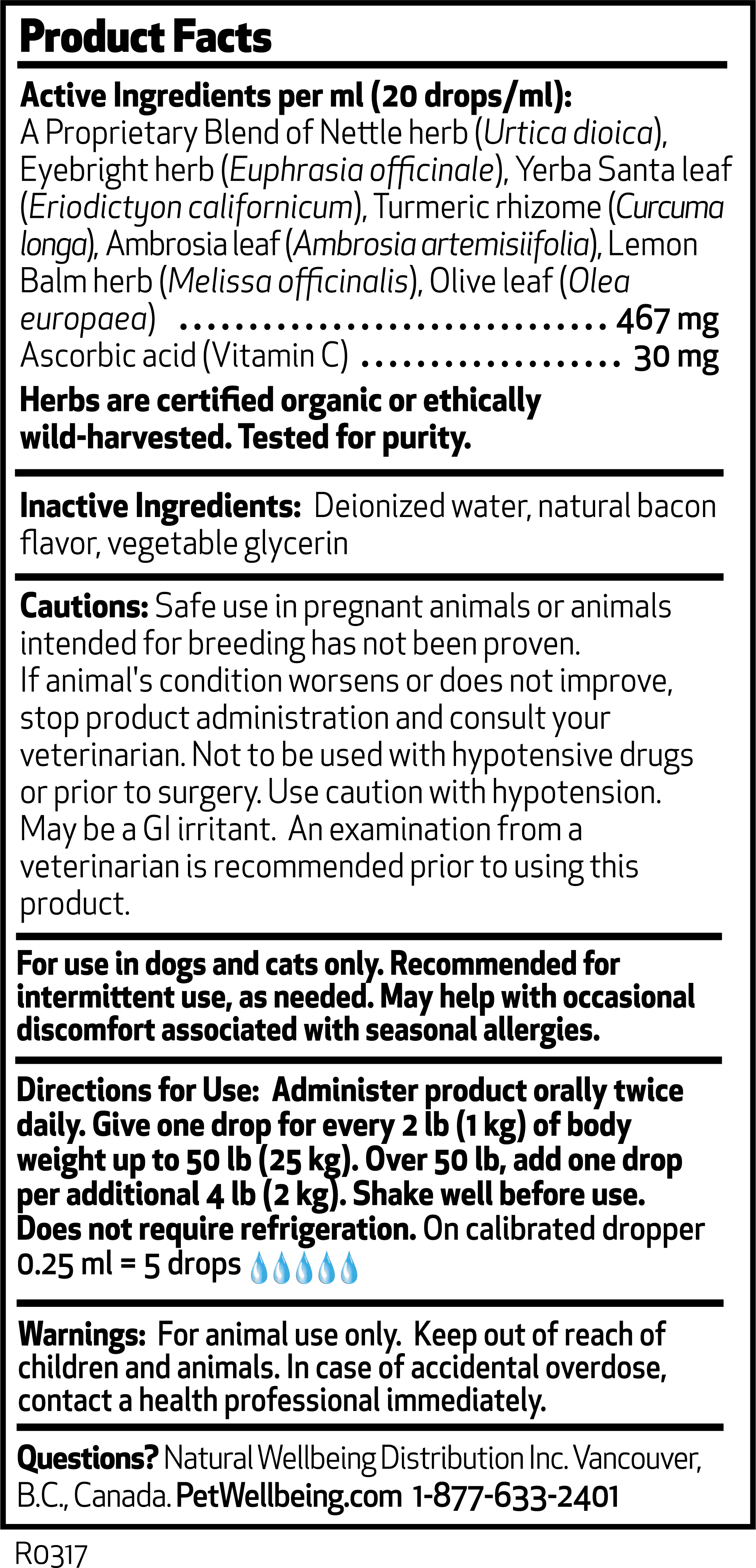 Pet Wellbeing Cat Allergy Remedy - Nettle-Eyebright Gold 2oz