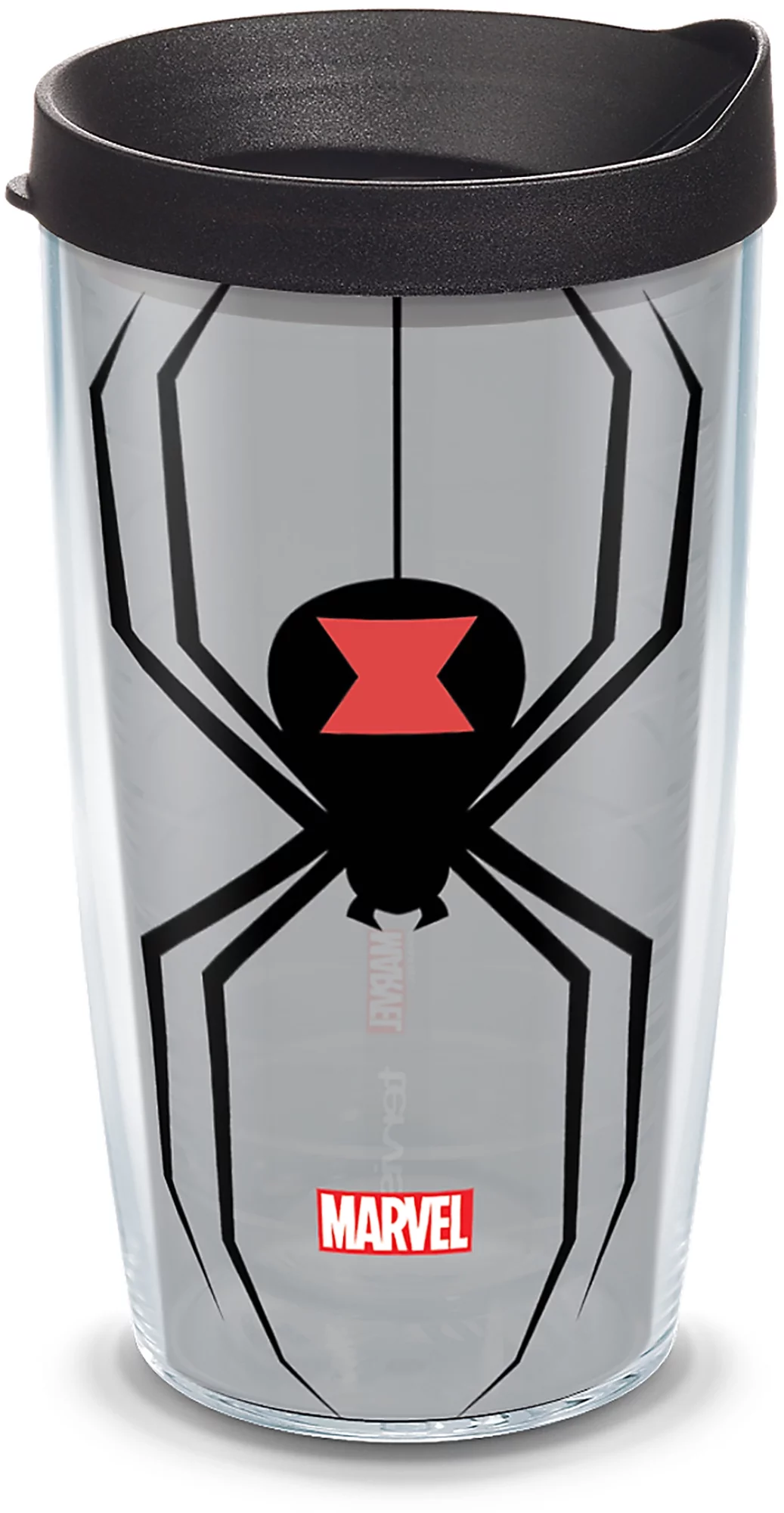 Tervis Marvel Black Widow Made in USA Double Walled  Insulated Tumbler Travel Cup Keeps Drinks Cold & Hot, 16oz, Clear