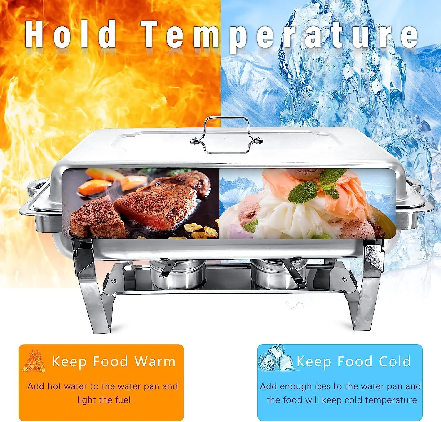 JSTUOKE 10 Pack Chafing Dish Buffet Set 8Qt. Foldable Rectangular Chafer Set, Stainless Steel Catering Warmer Set W/Full Size Water Pan, Food Pan, Fuel Holder for Cooked Food Insulation