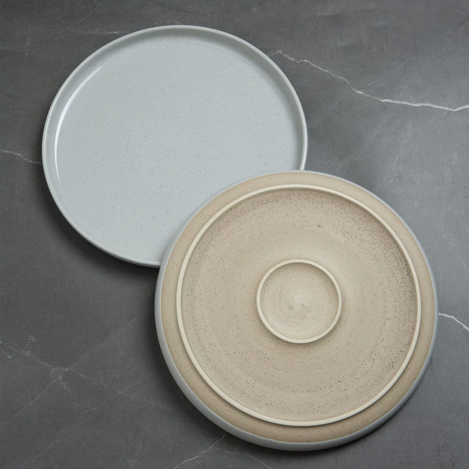 Famiware Plates and Bowls Set, 12 Piece Stoneware Dinnerware Sets, Light Gray