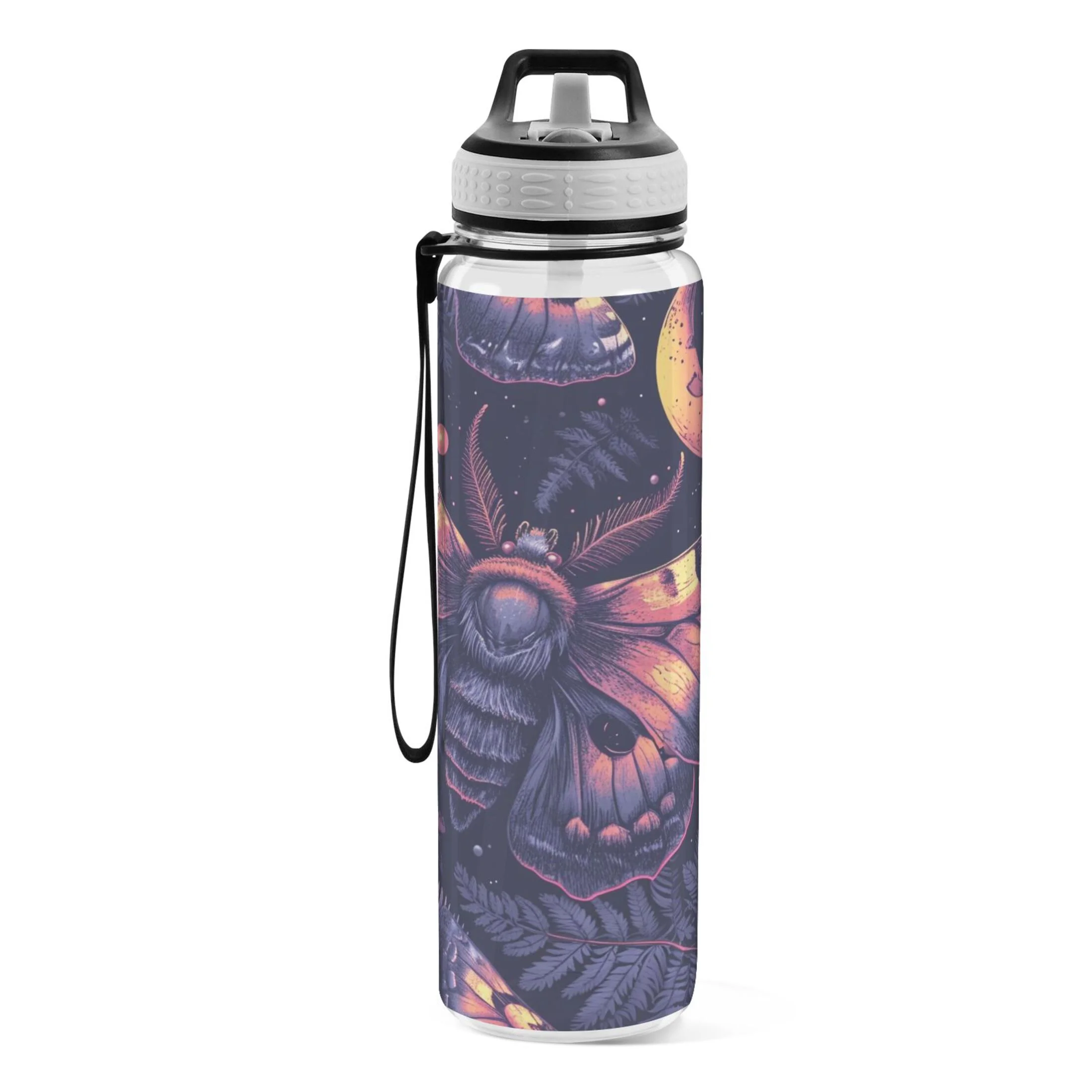 Butterfly Skeleton Skull Head 32oz Sports Water Bottles Leakproof Tritan Bottle with Straw BPA Free Clear Bottle for Fitness Gym Outdoor Cycling