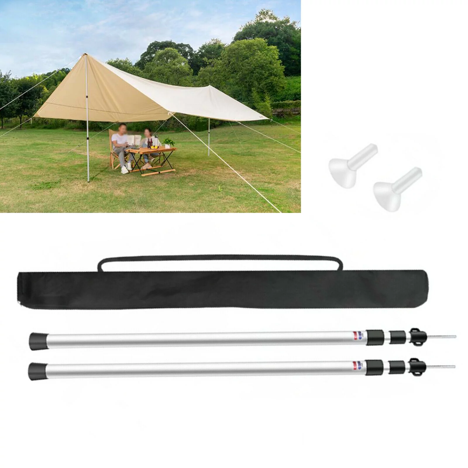 FETCOI Universal Telescopic Tent Poles Two-piece Adjustable Aluminum Bars Awnings Camp
