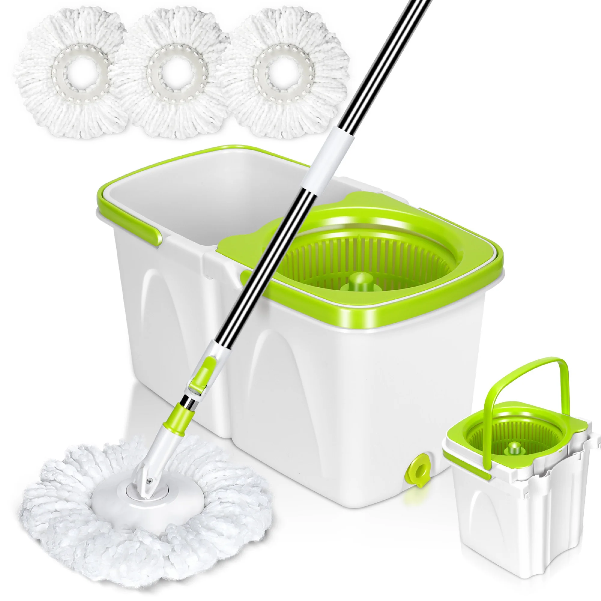 Mastertop Spin Mop and Bucket System with Wringer for Floor,Detachable Mop Bucket,3 Microfiber Pads
