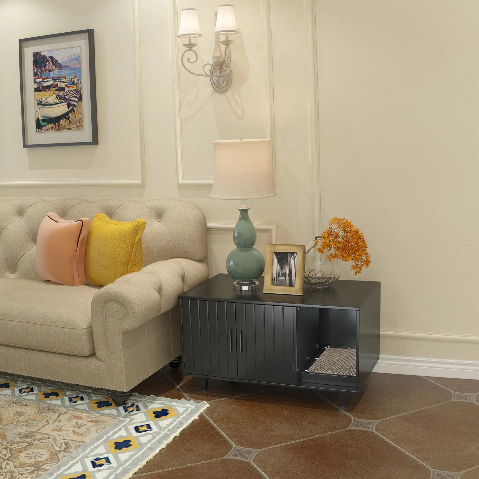 GDLF Modern Pet Crate Cat Washroom Hidden Litter Box Enclosure House Table