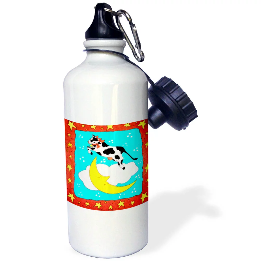3dRose Cow Jumped Over The Moon, Sports Water Bottle, 21oz
