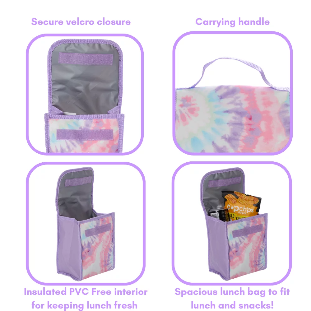 CLUB LIBBY LU Sequin Tie Dye Girls Backpack with Lunch Box and Water Bottle 6 Piece Set 16 inch Pink