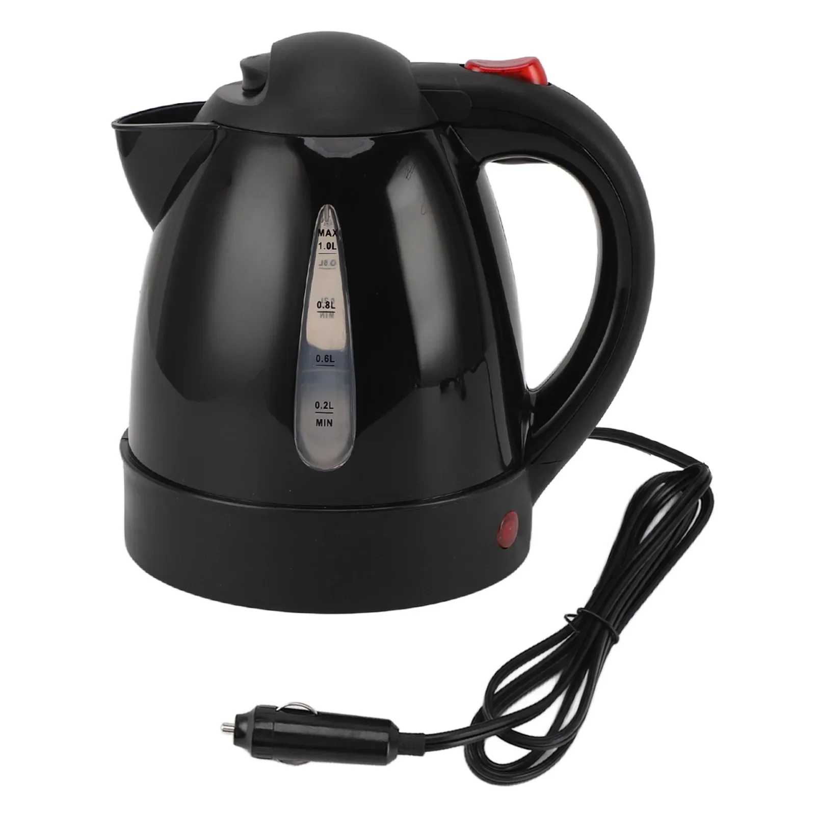 NEW  Kettle 150W 1L Black Road Hot Water Boiler Stainless Steel Liner Auto Shut Off Tea Kettle Car Cigarette Plug 12V