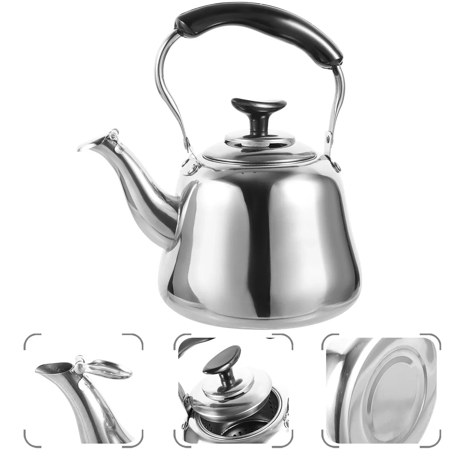 1/1.5L Stainless Steel Whistle Teakettle Large Capacity Boil Water Kettle With Filter Screen For Induction Cookers Gas Stoves 1L19X18X14CM