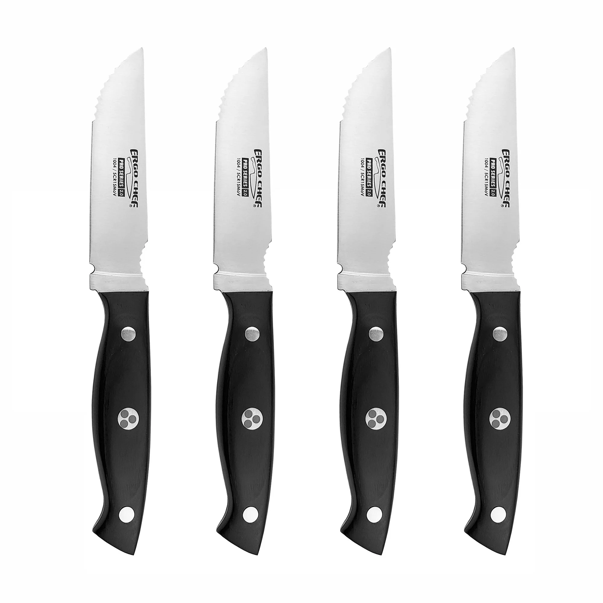 Ergo Chef Steakhouse Steak knives 4pc Steak knife set. Full Tang Triple rivet serrated tip