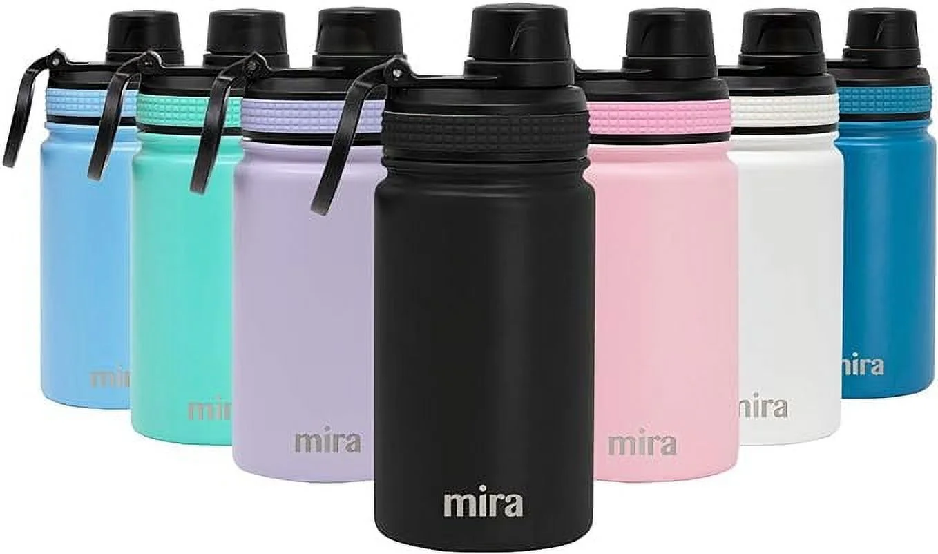 MIRA 12 oz Stainless Steel Water Bottle - Metal Thermos Flask Keeps Cold for 24 Hours, Hot for 12 Hours - Wide Mouth & Double Wall Vacuum Insulated - Black