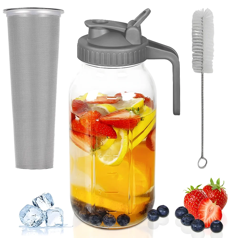 moobody Glass Cold Water Bottle - Leak Proof 2L Pitcher with Lid and Filter for Iced Drinks - Stay Hydrated with the Perfect Beverage Pitcher