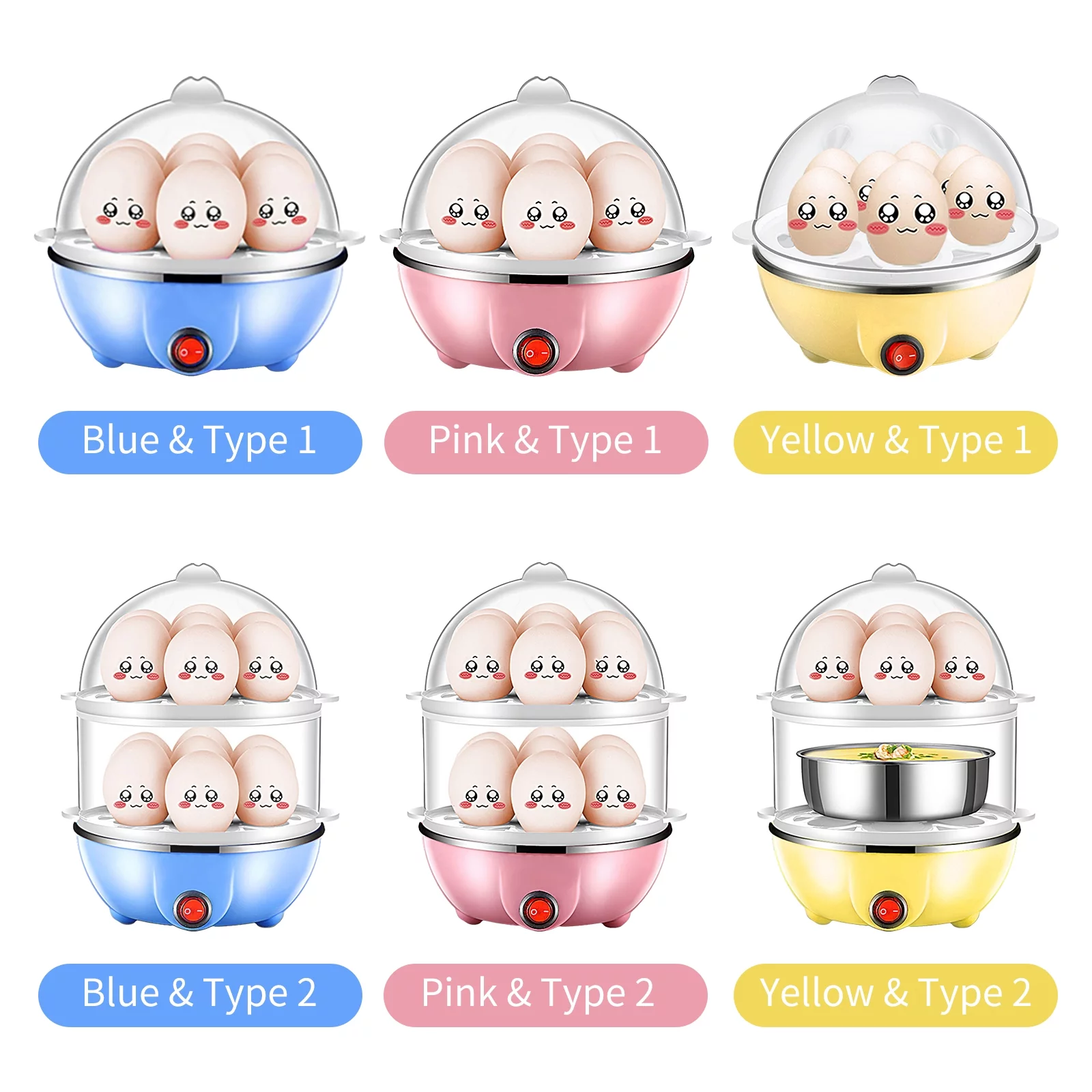 Double Layer Egg Cooker 14 Egg Capacity Hard Boiled Egg Cooker -dry Electric Egg Boiler with 40mL Measuring Cup Steam Vegetables
