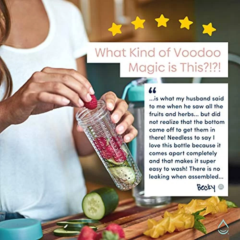 Infusion Pro Water Infuser Bottle - 24 oz Infused Water Bottle bpa Free | Premium Leak Proof Tritan Plastic with Bottom Infusing Design | Flip Top Locking Spout