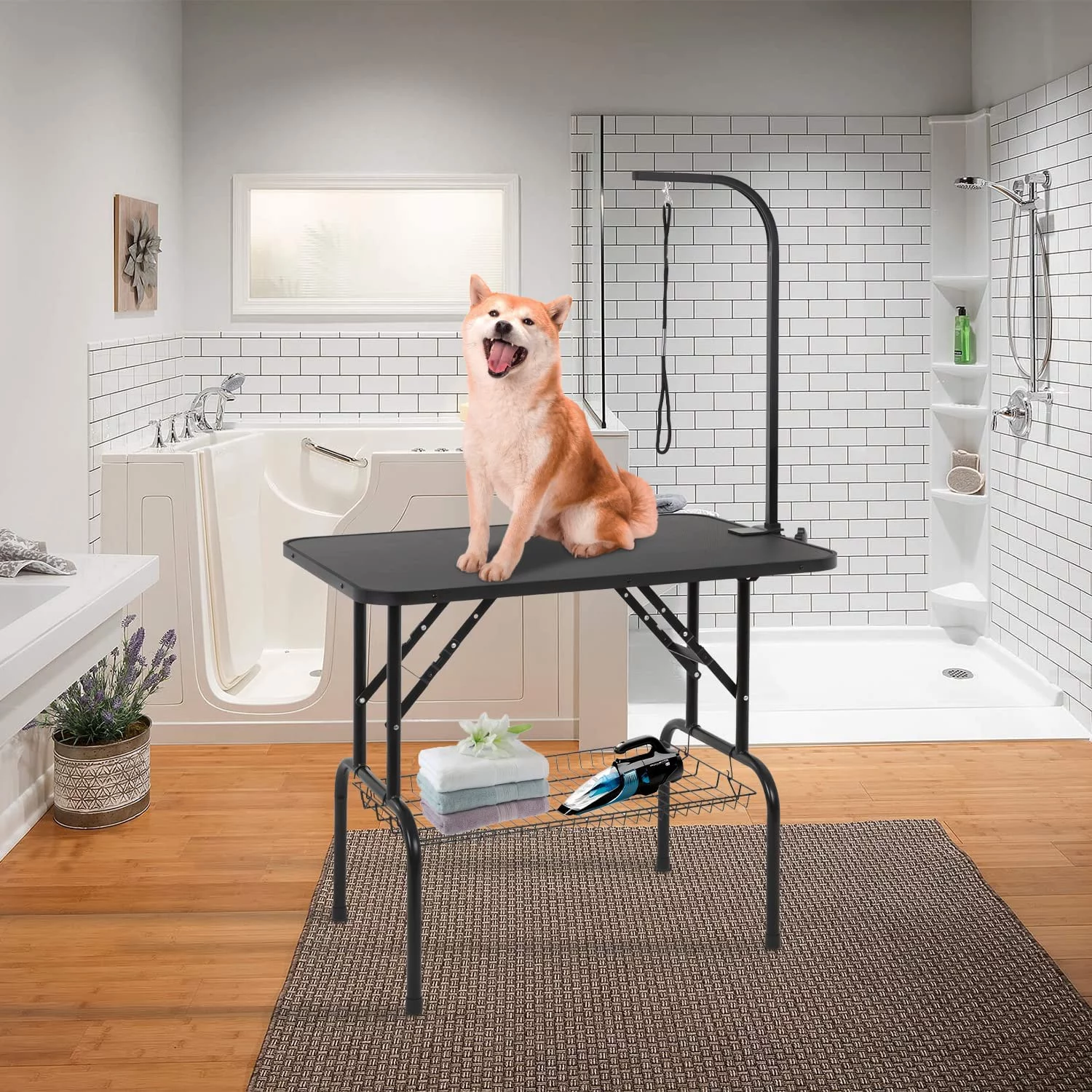 BestPet 36in Dog Grooming Table Foldable Home Pet Bathing Station with Mesh Tray