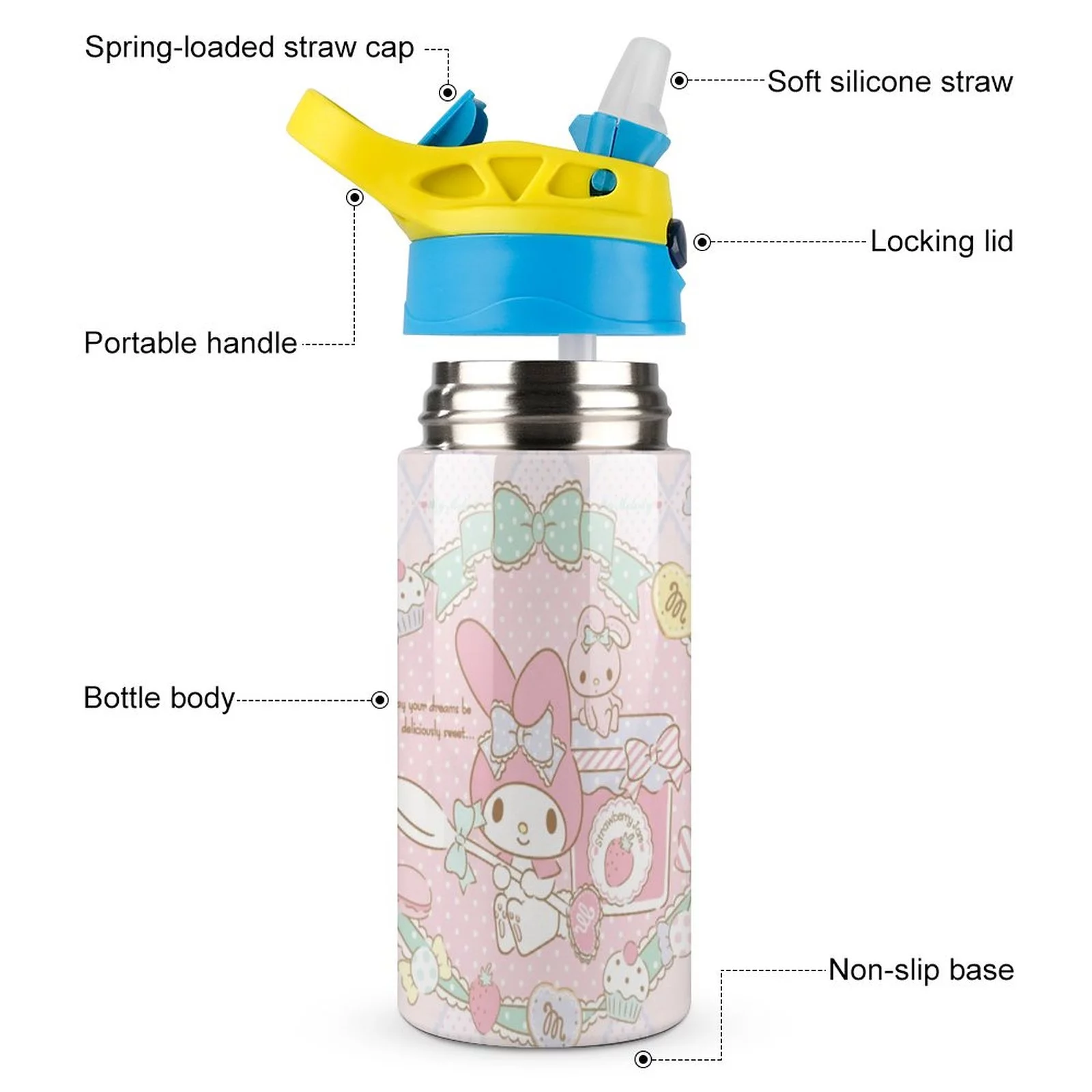 My Melody Cute Children's Water Bottle Vacuum Insulated Stainless Steel Cup With Straw Toddler Thermoses