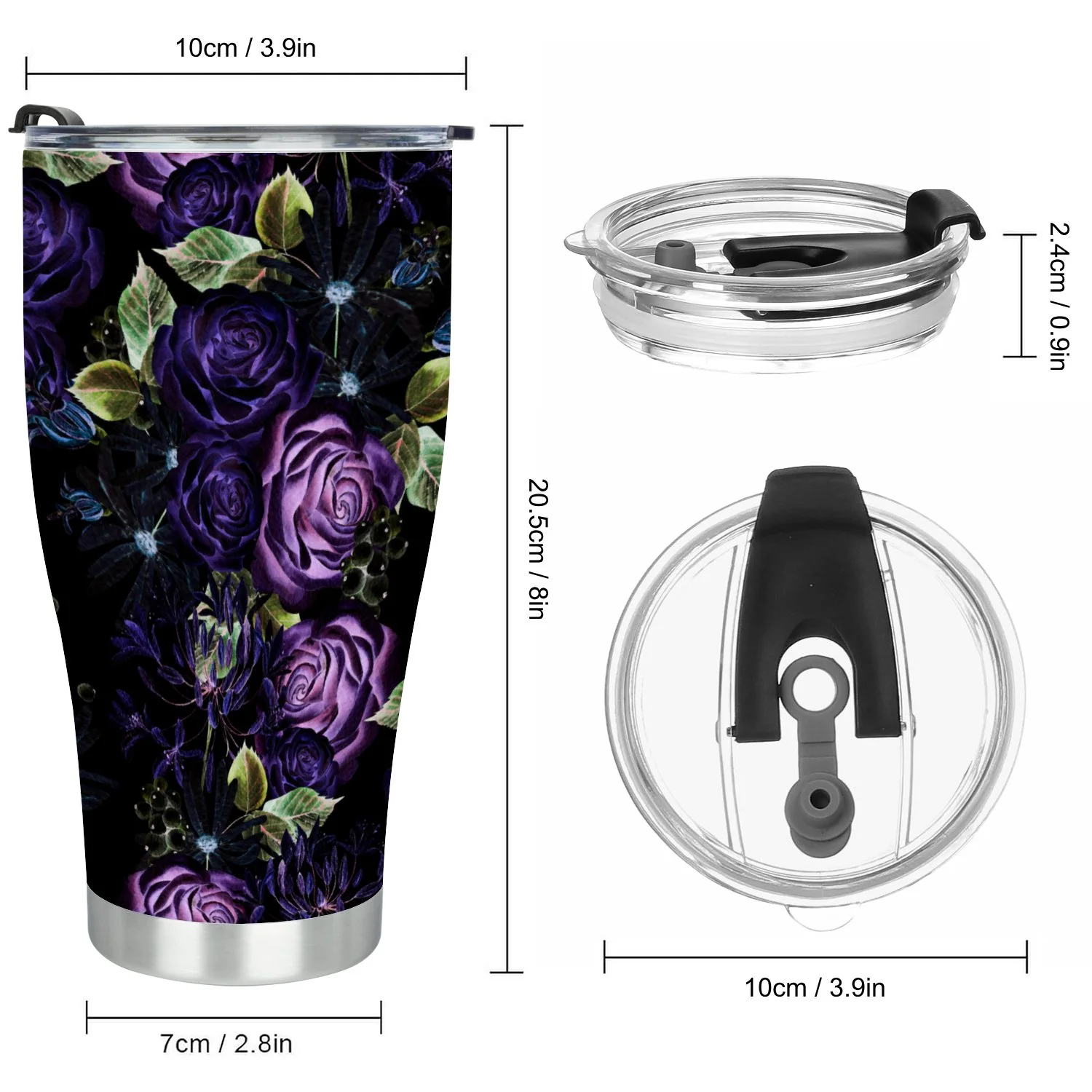 Hidove Stainless Steel Tumbler, Purple Roses, Bud and Flowers 30oz Leak Proof & Stainless Steel Bottle for Hot & Cold Drinks - Coffee Travel Mug, Water Metal Canteen, Thermal Cup