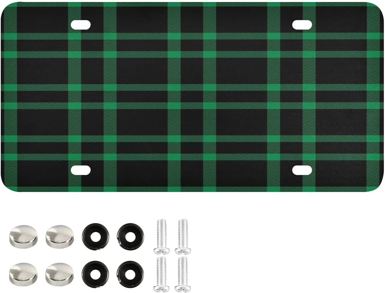 Black Green Plaid License Plates Front License Plate Covers Metal Car Tag for Automotive Cars Bikes Decorative Plaque 1PC 6 x 12 Inch