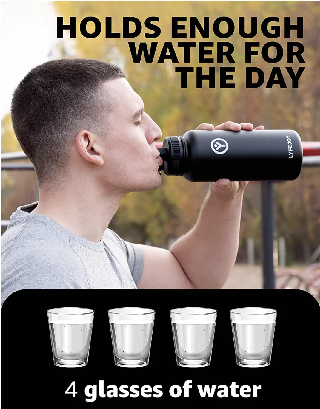 Lyfejoy Double Stainless Steel Insulated 32oz Water Bottle with Included Leak Proof Wide Mouth Lid, Straw Lid and Spout Lid - Vacuum Insulated, Dishwasher Safe, BPA-Free, Non-ToxicLid, Spout Lid, and